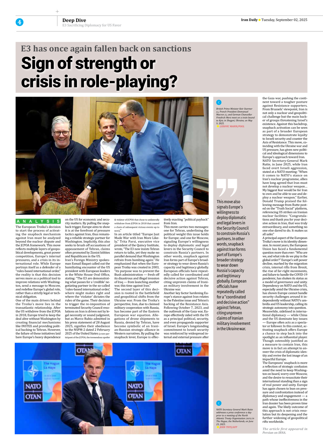 Iran Daily - Number Seven Thousand Nine Hundred and Seventeen - 02 September 2025 - Page 4