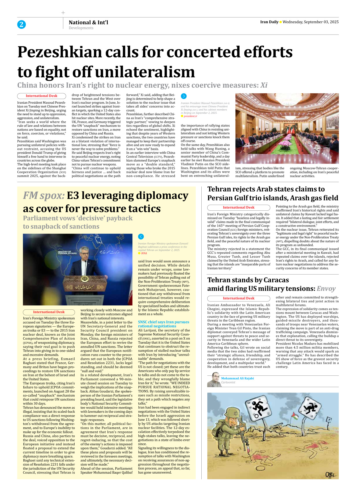 Iran Daily - Number Seven Thousand Nine Hundred and Eighteen - 03 September 2025 - Page 2
