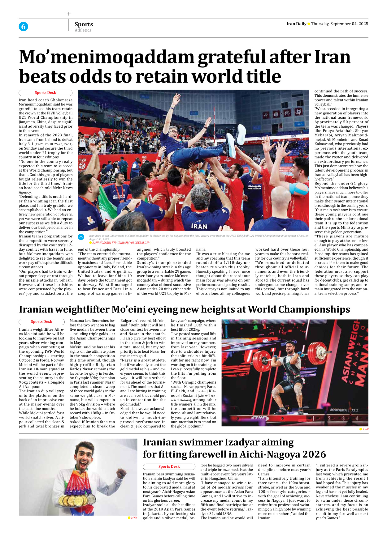 Iran Daily - Number Seven Thousand Nine Hundred and Nineteen - 04 September 2025 - Page 6