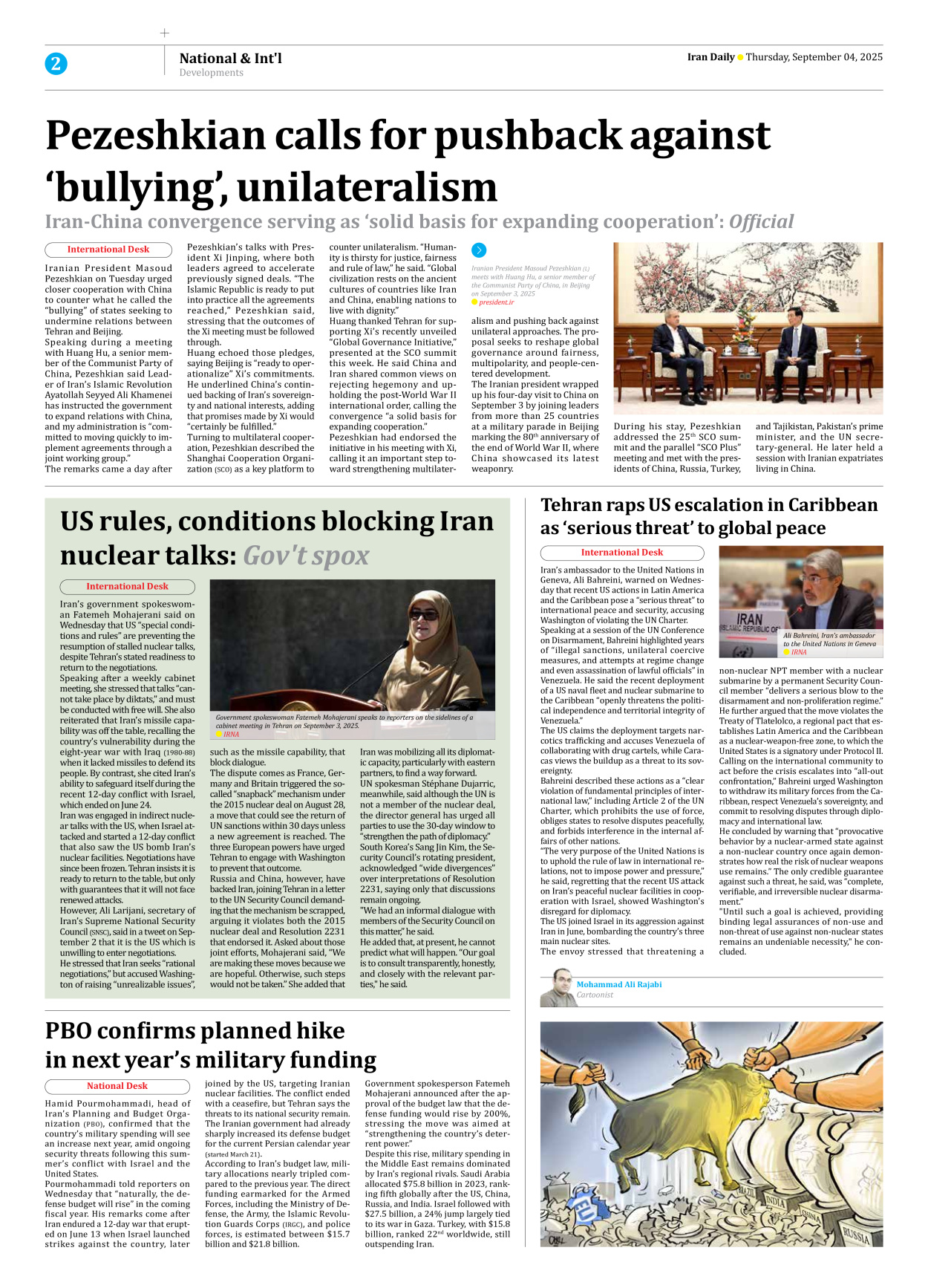 Iran Daily - Number Seven Thousand Nine Hundred and Nineteen - 04 September 2025 - Page 2