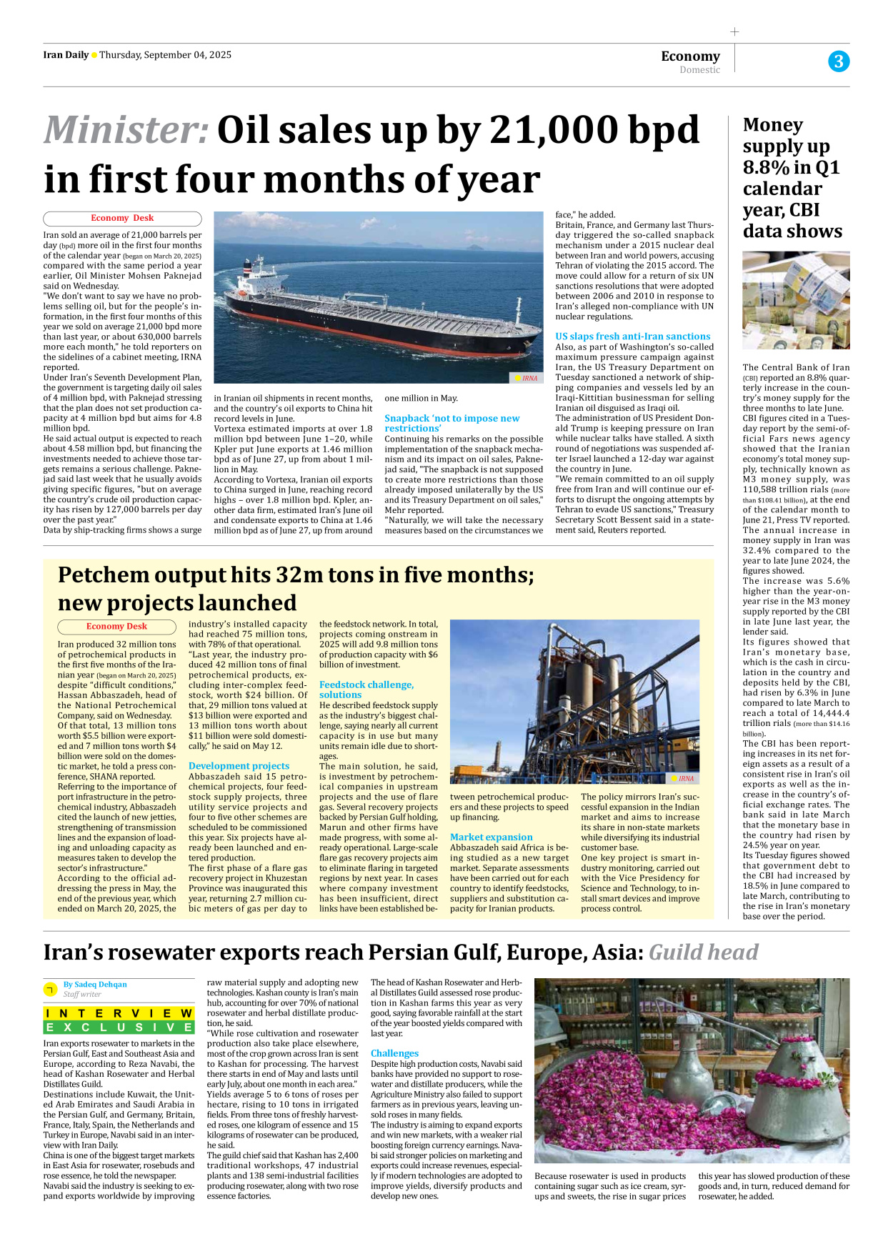 Iran Daily - Number Seven Thousand Nine Hundred and Nineteen - 04 September 2025 - Page 3