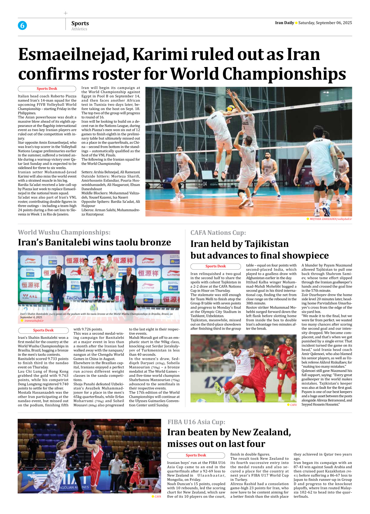 Iran Daily - Number Seven Thousand Nine Hundred and Twenty - 06 September 2025 - Page 6