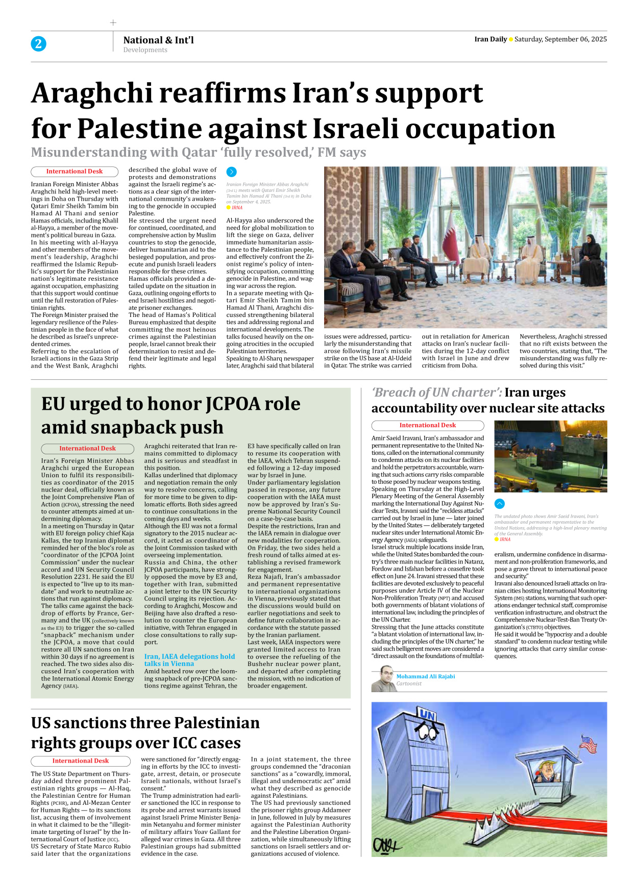 Iran Daily - Number Seven Thousand Nine Hundred and Twenty - 06 September 2025 - Page 2