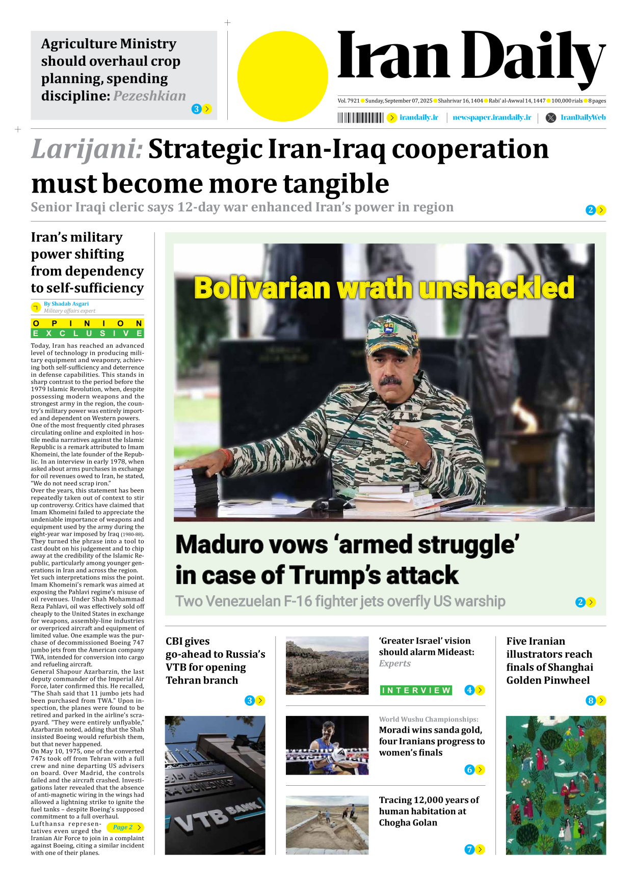 Iran Daily - Number Seven Thousand Nine Hundred and Twenty One - 07 September 2025