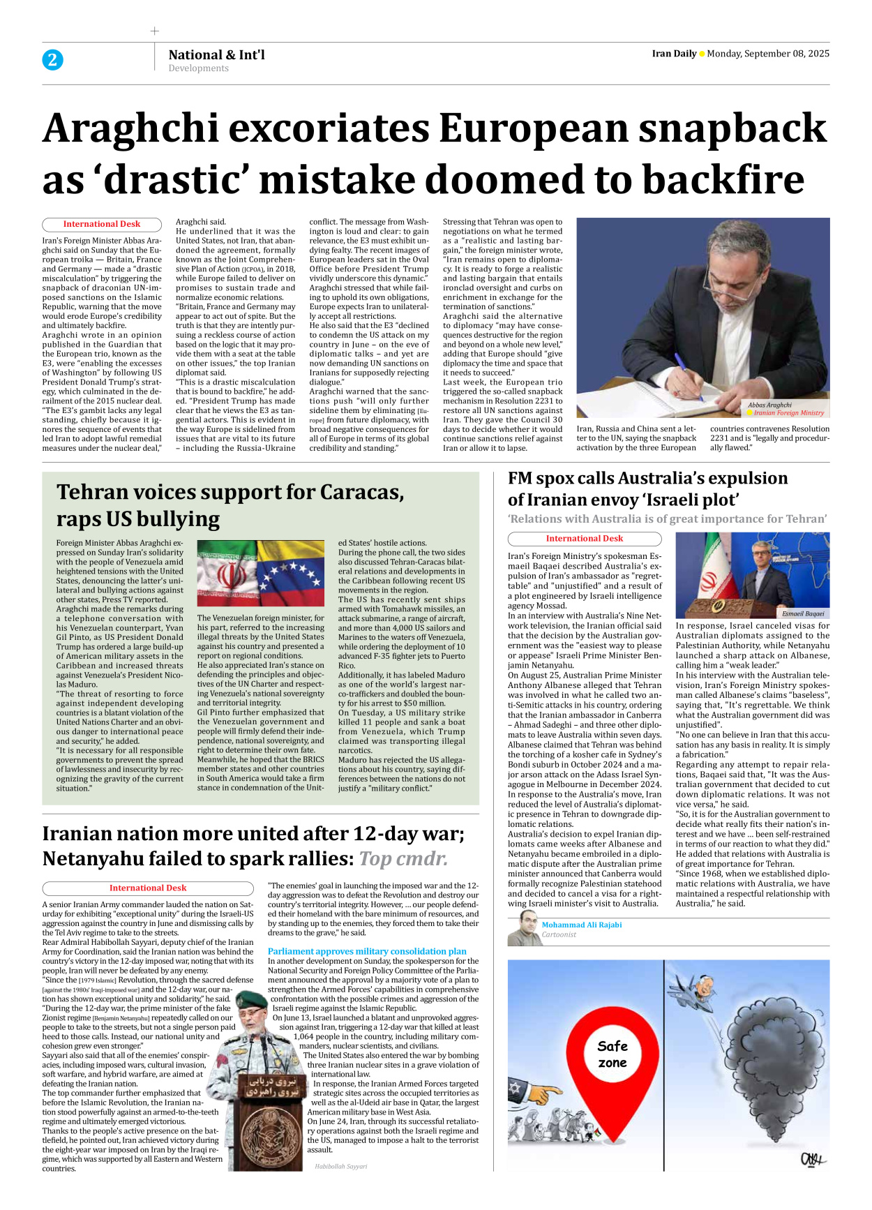 Iran Daily - Number Seven Thousand Nine Hundred and Twenty Two - 08 September 2025 - Page 2