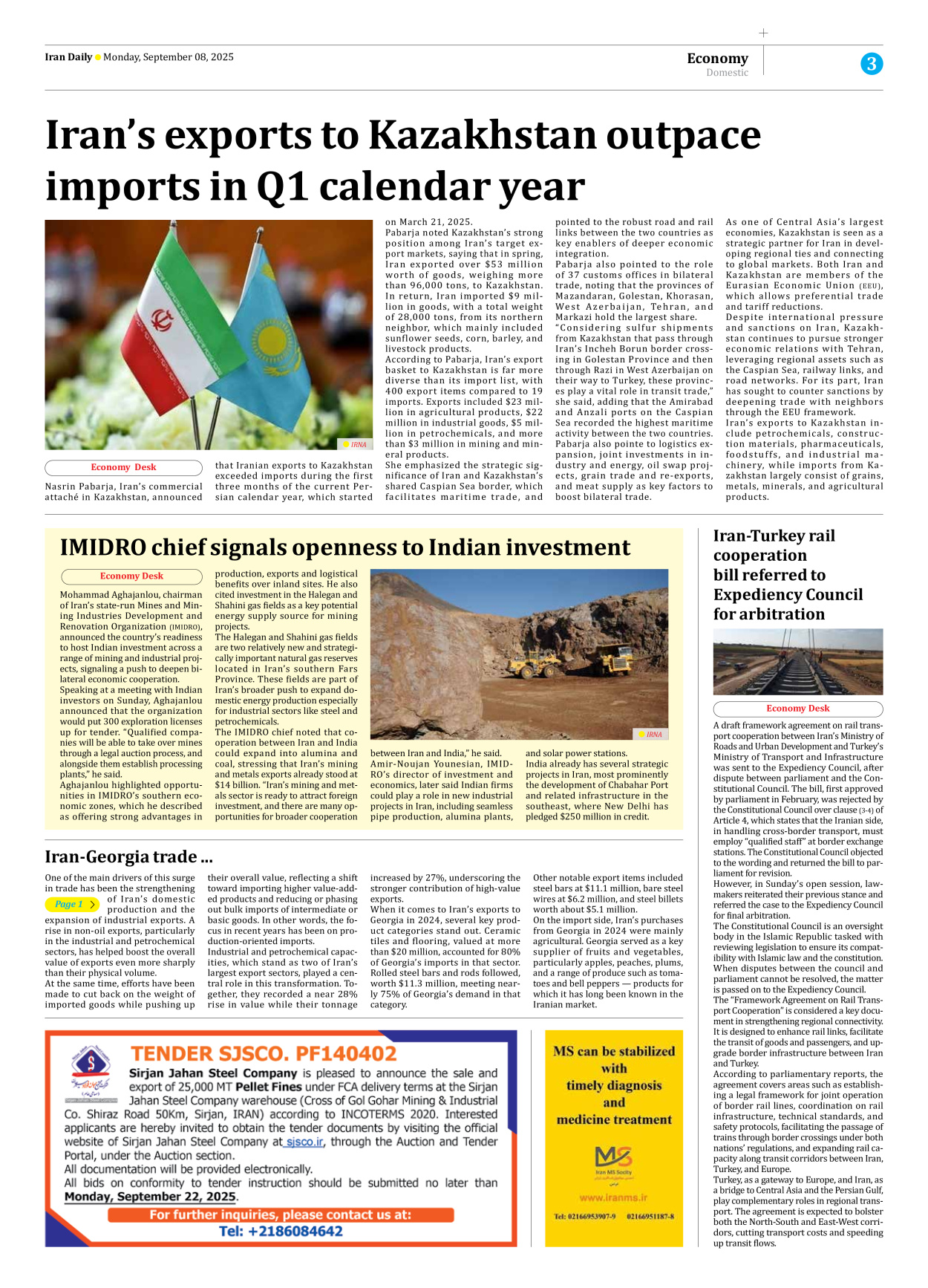 Iran Daily - Number Seven Thousand Nine Hundred and Twenty Two - 08 September 2025 - Page 3