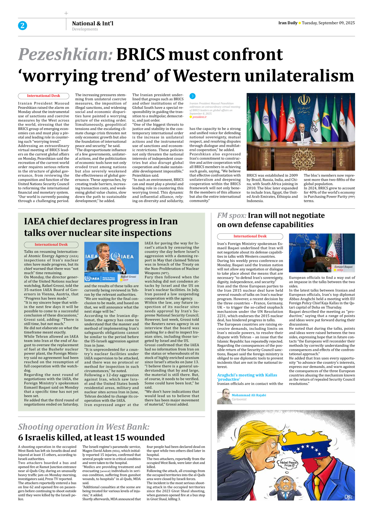 Iran Daily - Number Seven Thousand Nine Hundred and Twenty Three - 09 September 2025 - Page 2