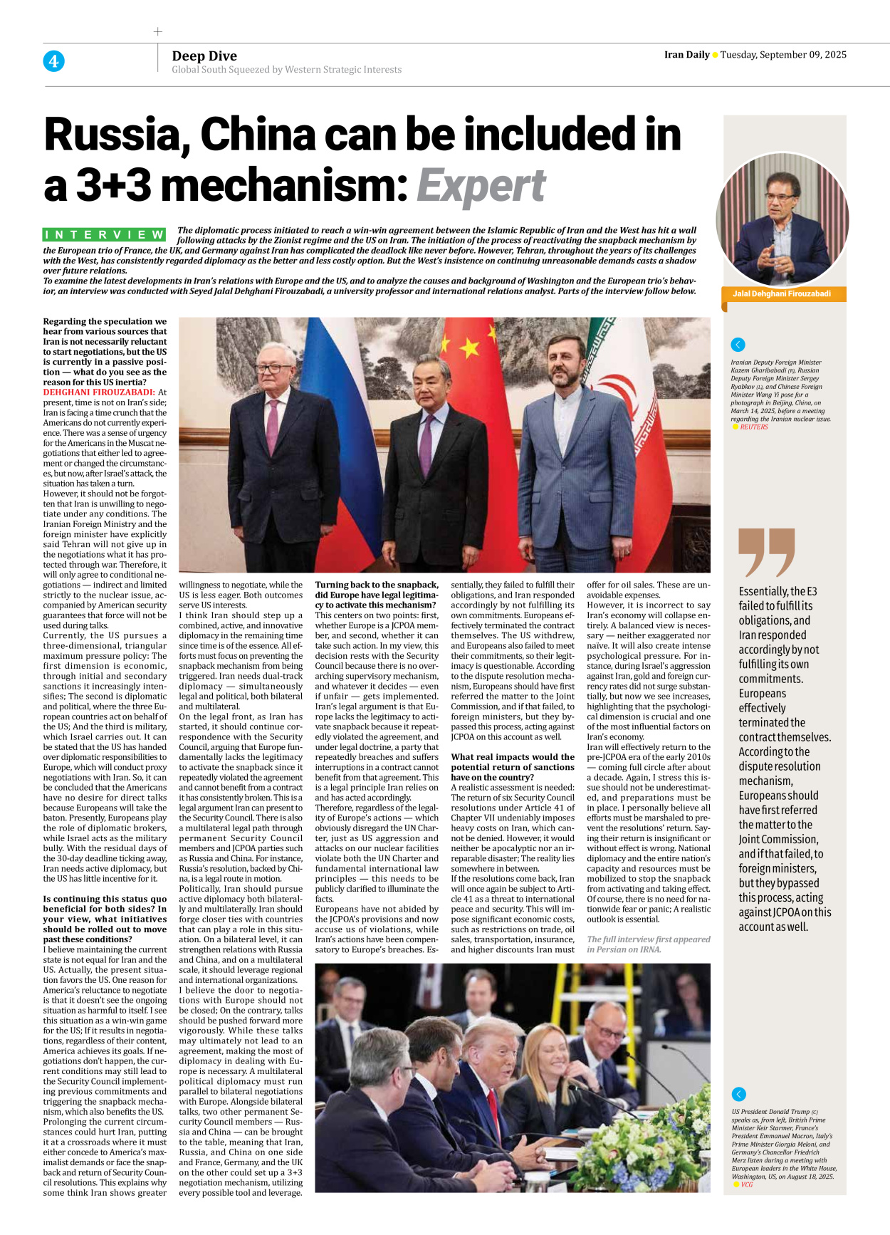Iran Daily - Number Seven Thousand Nine Hundred and Twenty Three - 09 September 2025 - Page 4