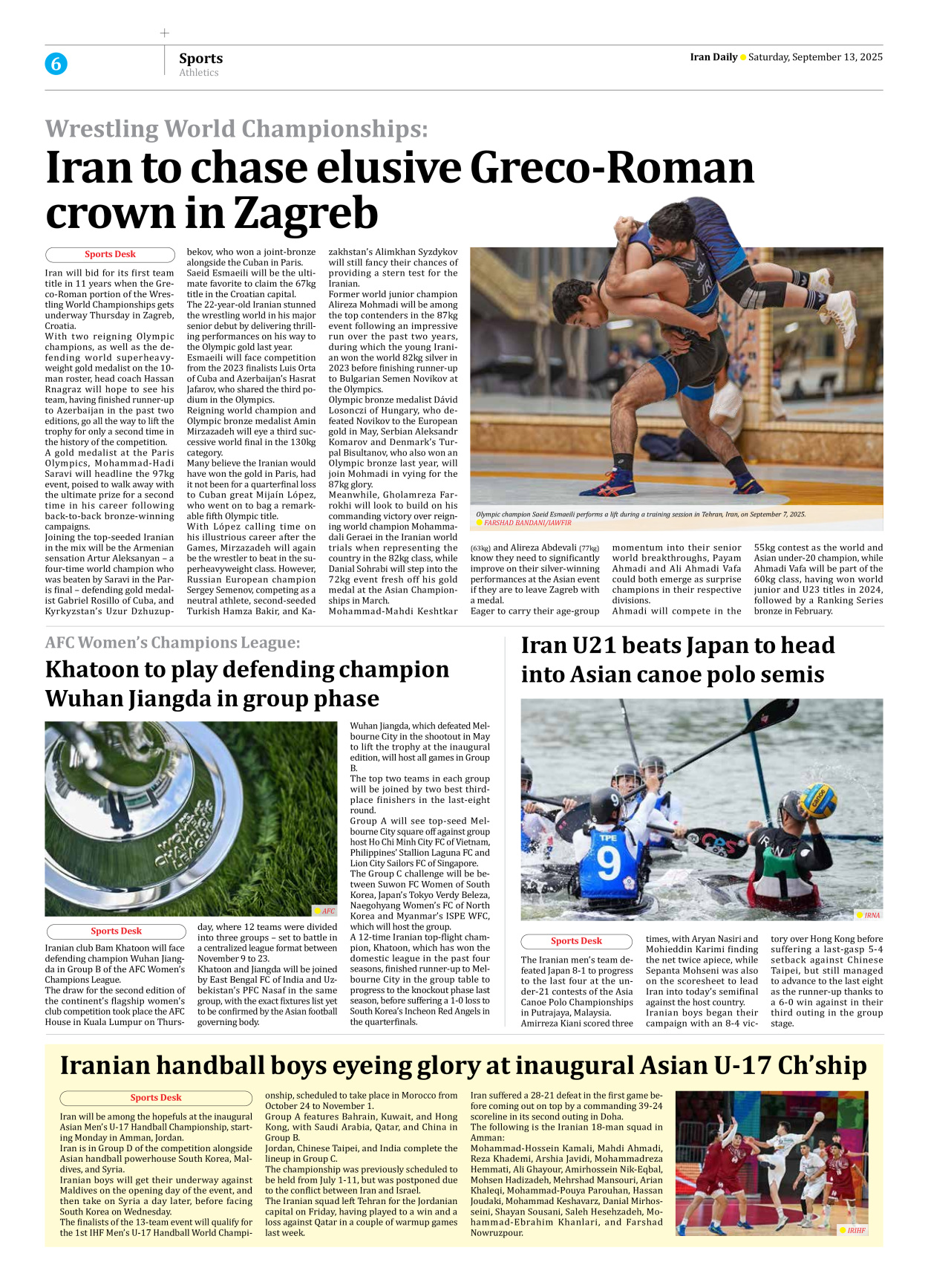 Iran Daily - Number Seven Thousand Nine Hundred and Twenty Four - 13 September 2025 - Page 6