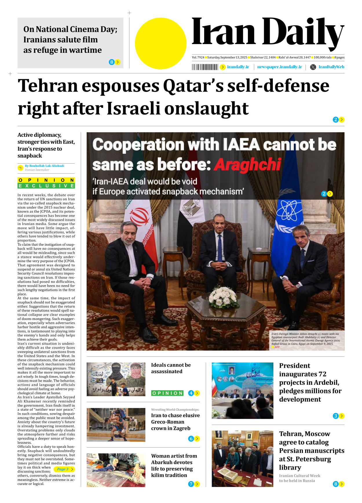 Iran Daily - Number Seven Thousand Nine Hundred and Twenty Four - 13 September 2025