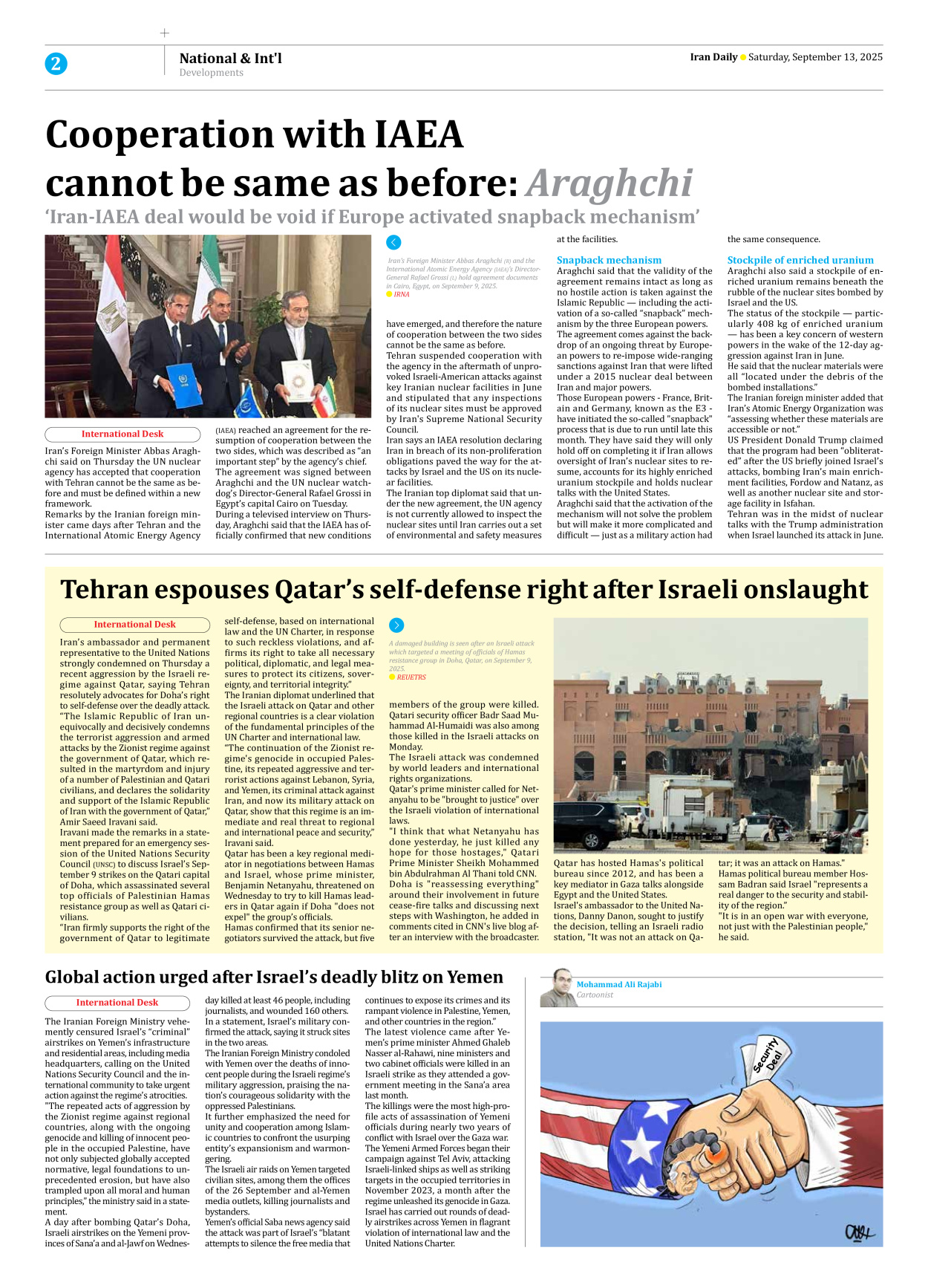 Iran Daily - Number Seven Thousand Nine Hundred and Twenty Four - 13 September 2025 - Page 2