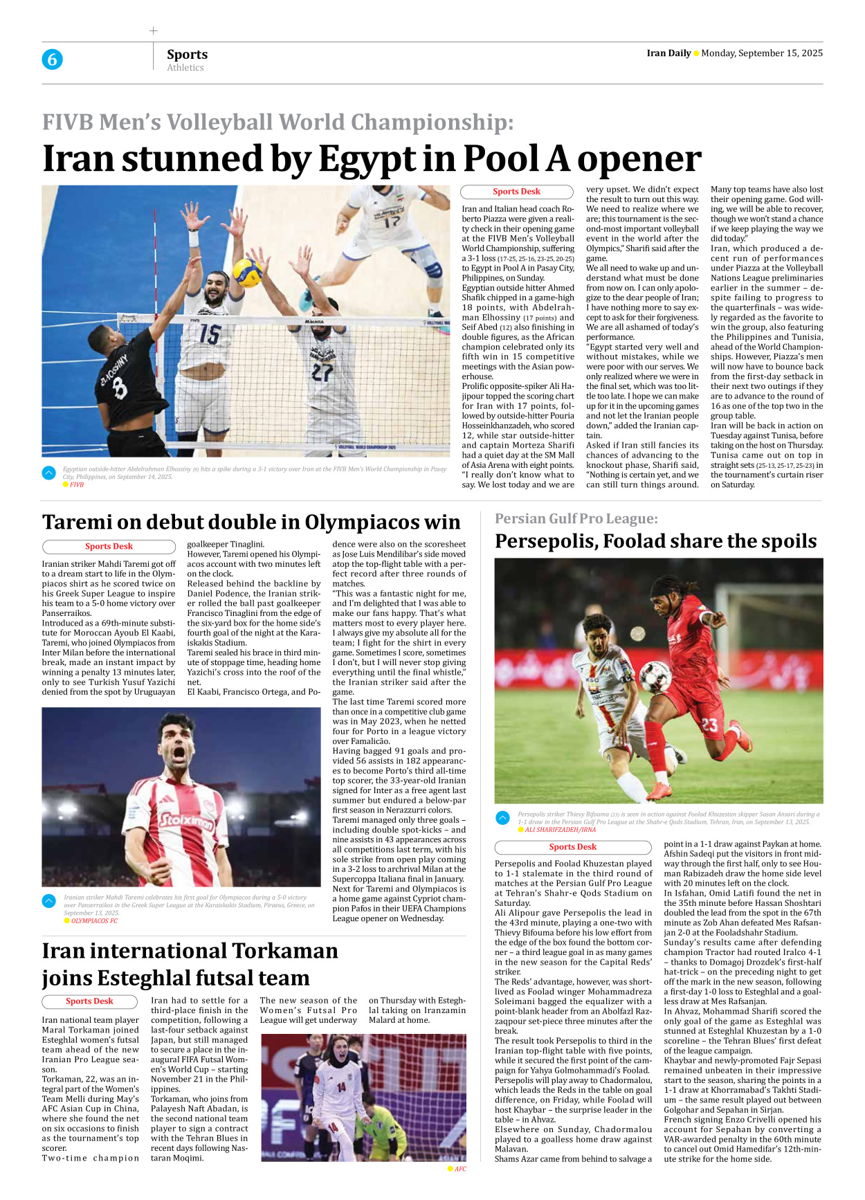 Iran Daily - Number Seven Thousand Nine Hundred and Twenty Six - 15 September 2025 - Page 6