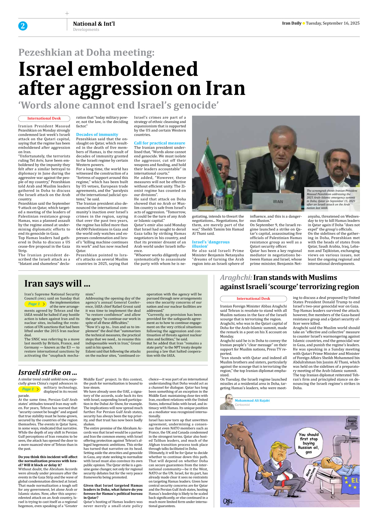 Iran Daily - Number Seven Thousand Nine Hundred and Twenty Seven - 16 September 2025 - Page 2