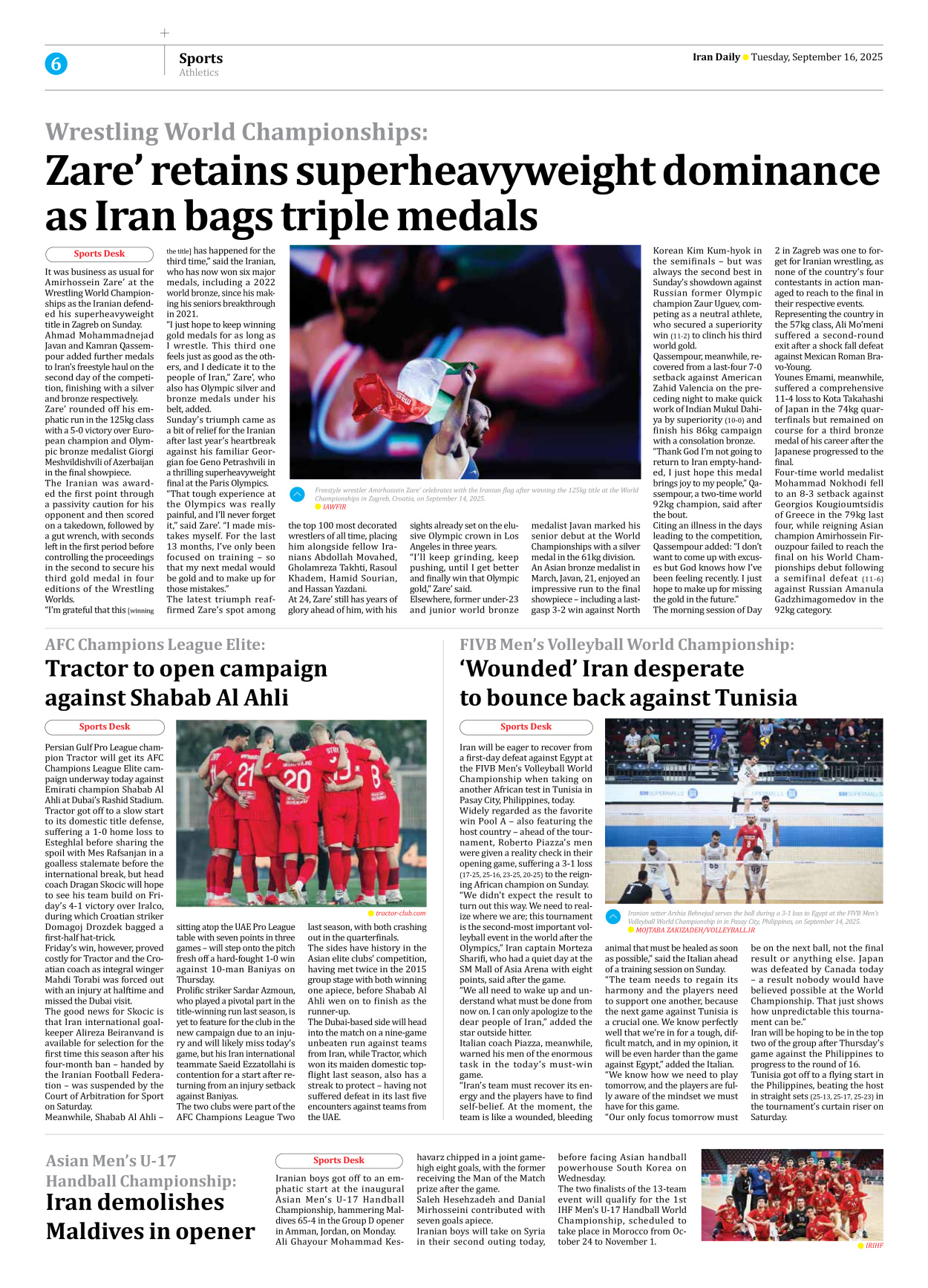 Iran Daily - Number Seven Thousand Nine Hundred and Twenty Seven - 16 September 2025 - Page 6