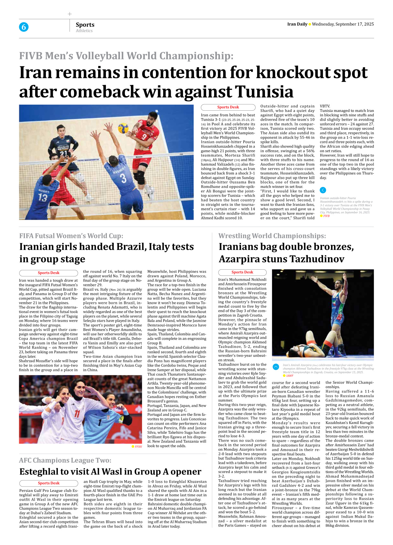 Iran Daily - Number Seven Thousand Nine Hundred and Twenty Eight - 17 September 2025 - Page 6