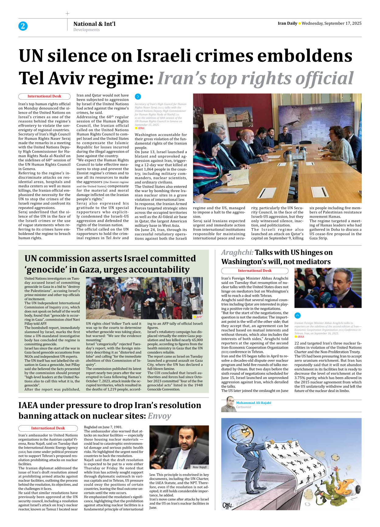 Iran Daily - Number Seven Thousand Nine Hundred and Twenty Eight - 17 September 2025 - Page 2