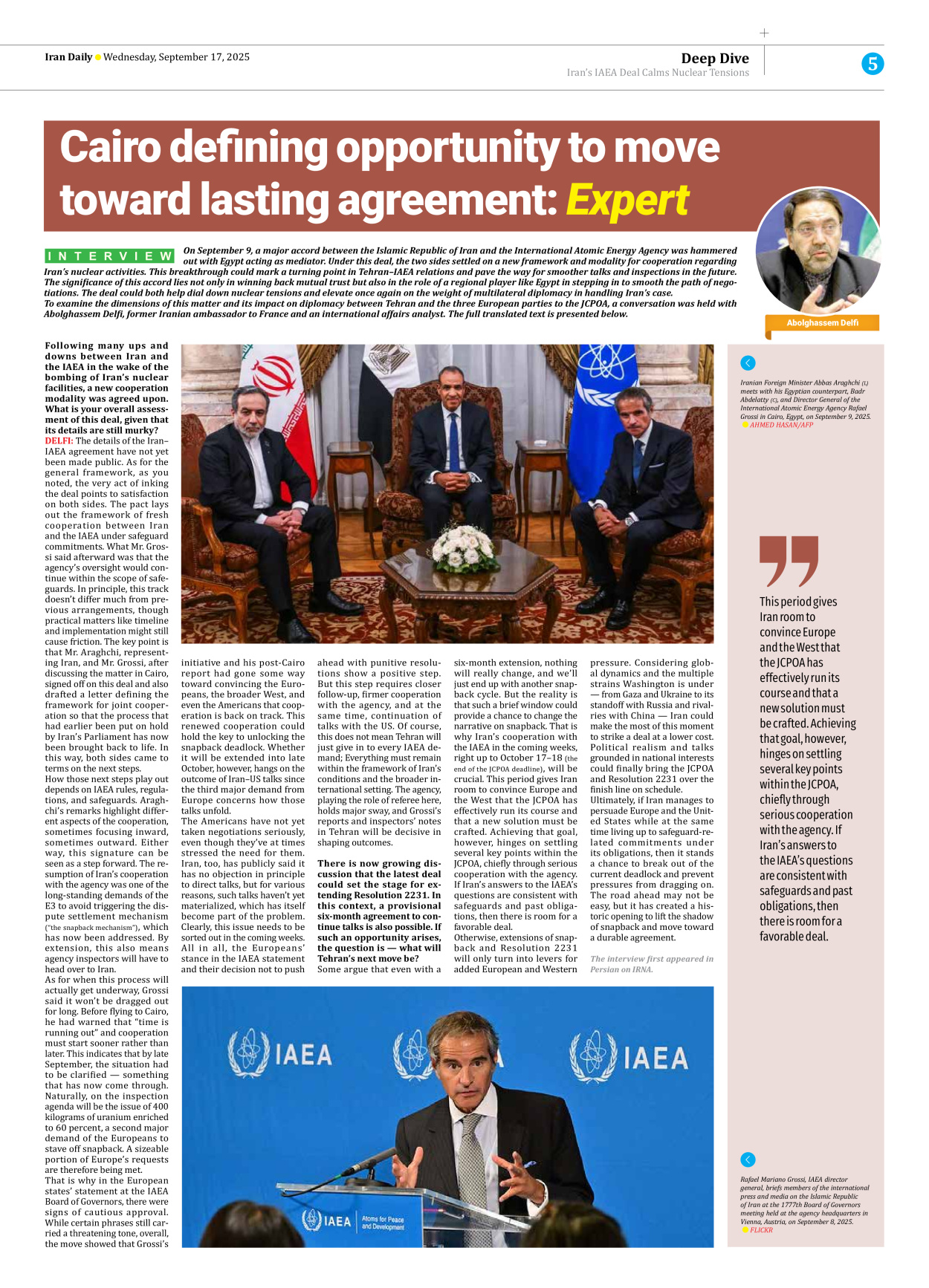 Iran Daily - Number Seven Thousand Nine Hundred and Twenty Eight - 17 September 2025 - Page 5