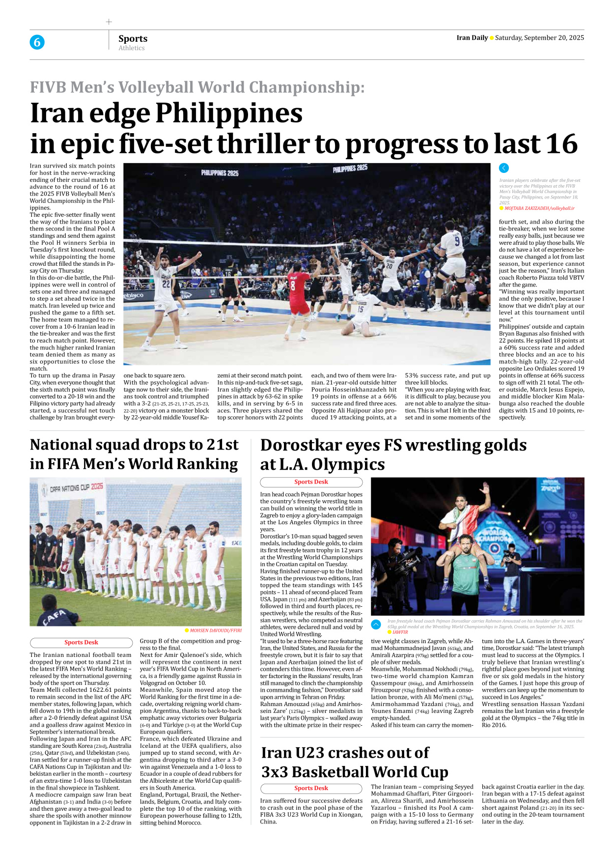 Iran Daily - Number Seven Thousand Nine Hundred and Thirty - 20 September 2025 - Page 6