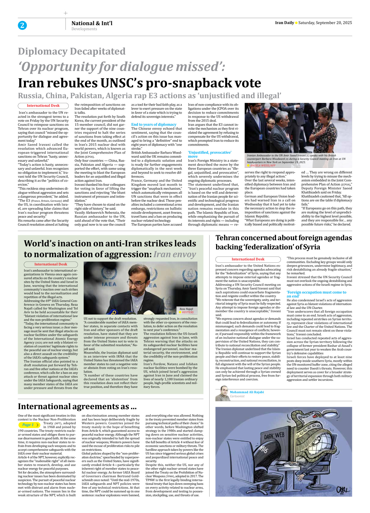 Iran Daily - Number Seven Thousand Nine Hundred and Thirty - 20 September 2025 - Page 2