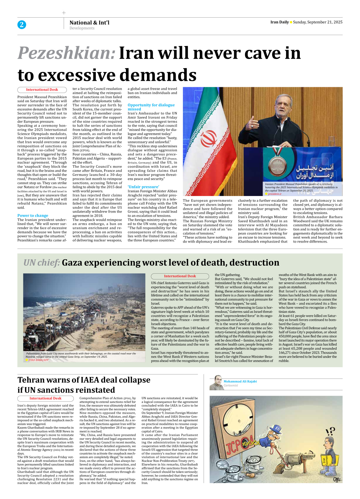 Iran Daily - Number Seven Thousand Nine Hundred and Thirty One - 21 September 2025 - Page 2