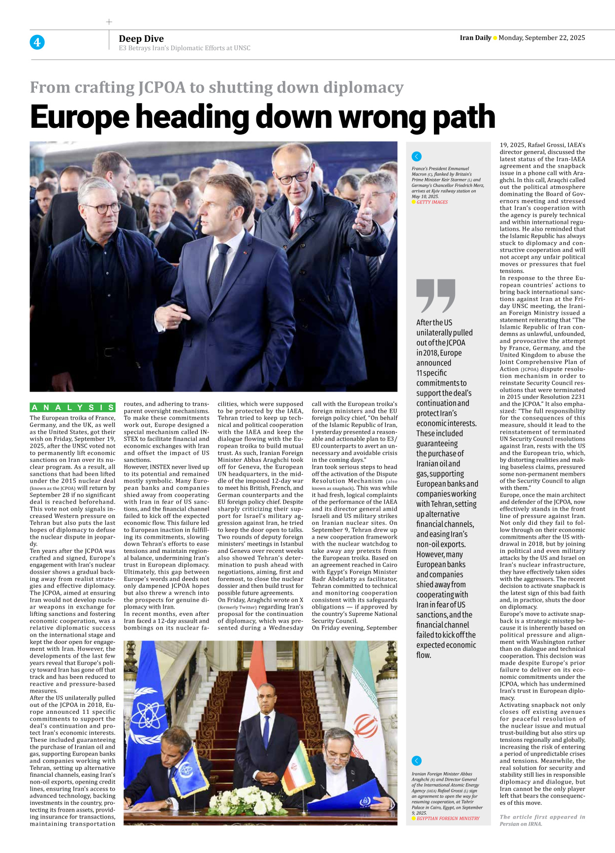 Iran Daily - Number Seven Thousand Nine Hundred and Thirty Two - 22 September 2025 - Page 4