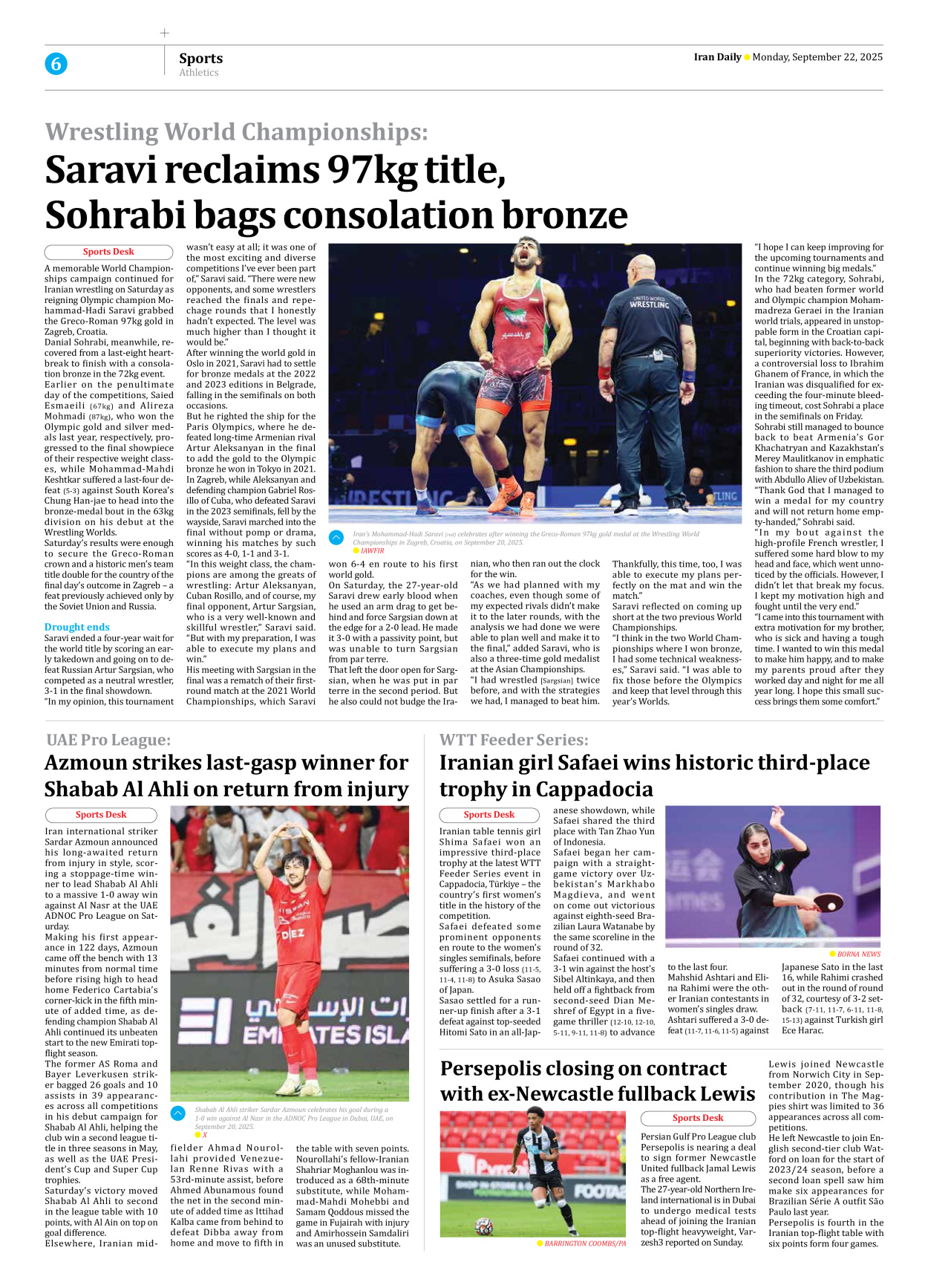 Iran Daily - Number Seven Thousand Nine Hundred and Thirty Two - 22 September 2025 - Page 6