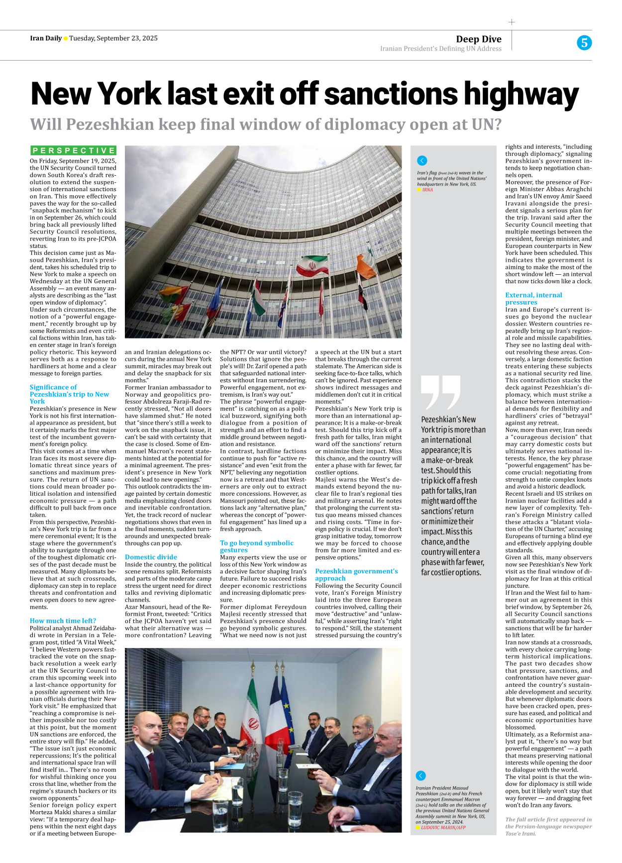 Iran Daily - Number Seven Thousand Nine Hundred and Thirty Three - 23 September 2025 - Page 5