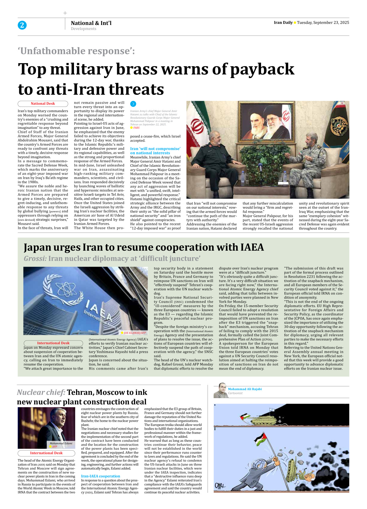 Iran Daily - Number Seven Thousand Nine Hundred and Thirty Three - 23 September 2025 - Page 2