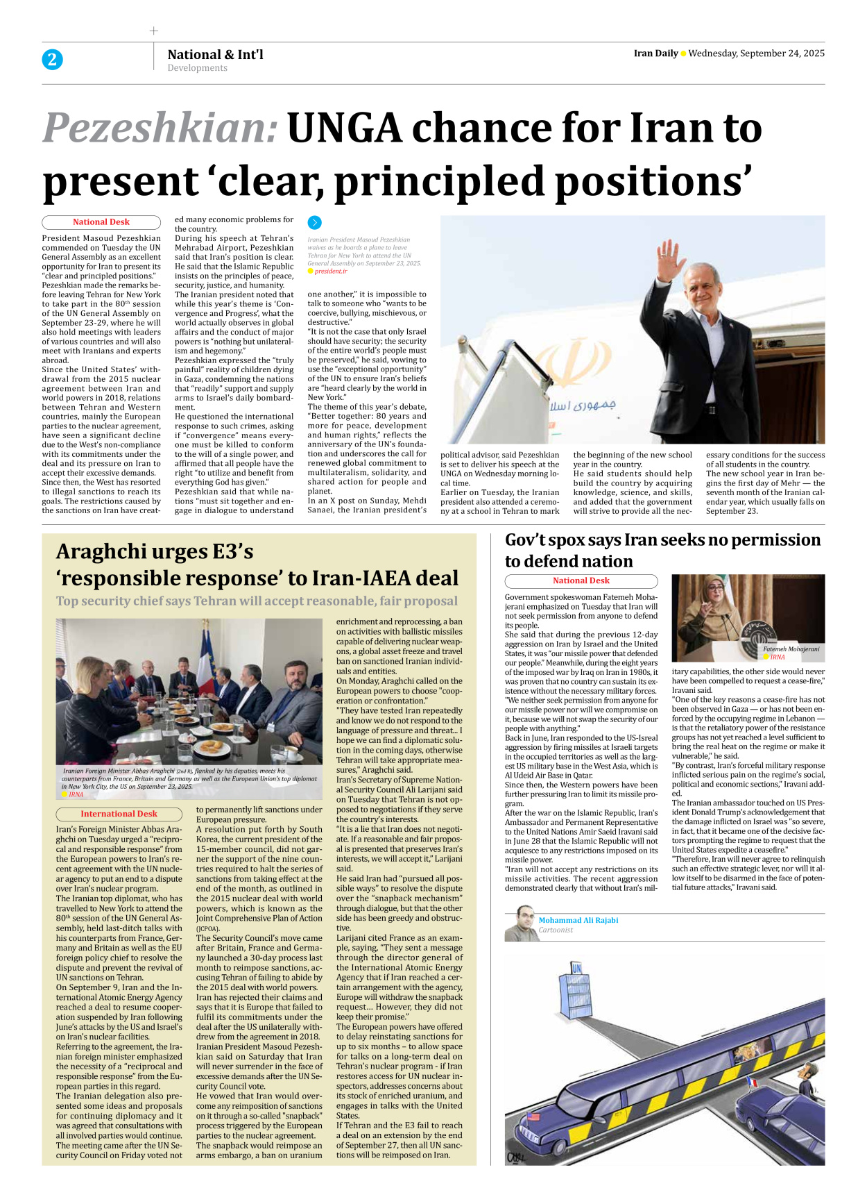 Iran Daily - Number Seven Thousand Nine Hundred and Thirty Four - 24 September 2025 - Page 2