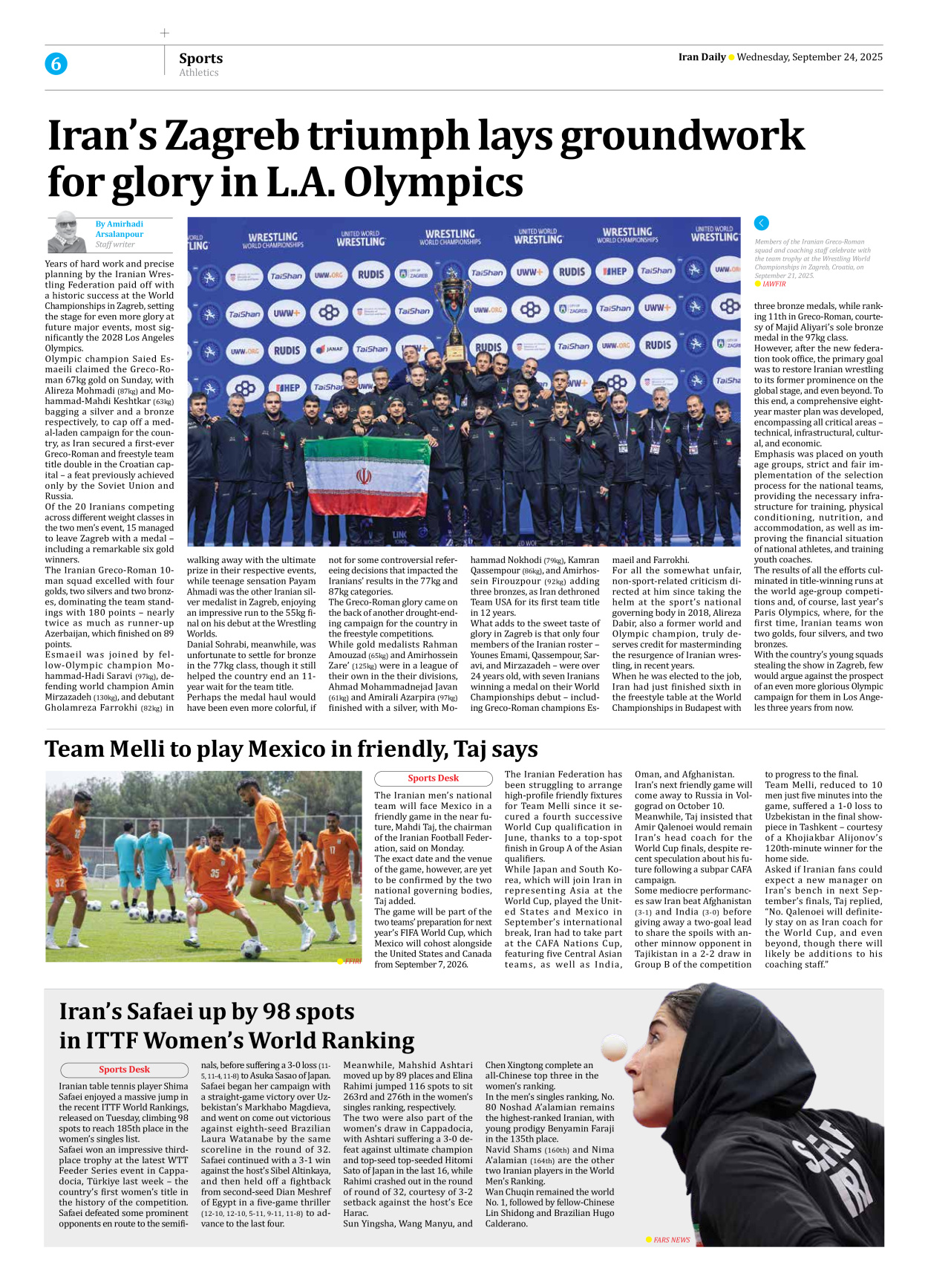 Iran Daily - Number Seven Thousand Nine Hundred and Thirty Four - 24 September 2025 - Page 6