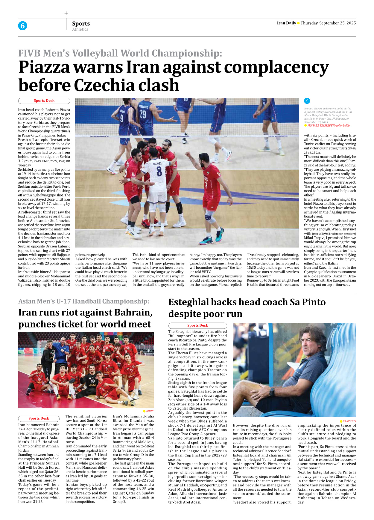 Iran Daily - Number Seven Thousand Nine Hundred and Thirty Five - 25 September 2025 - Page 6