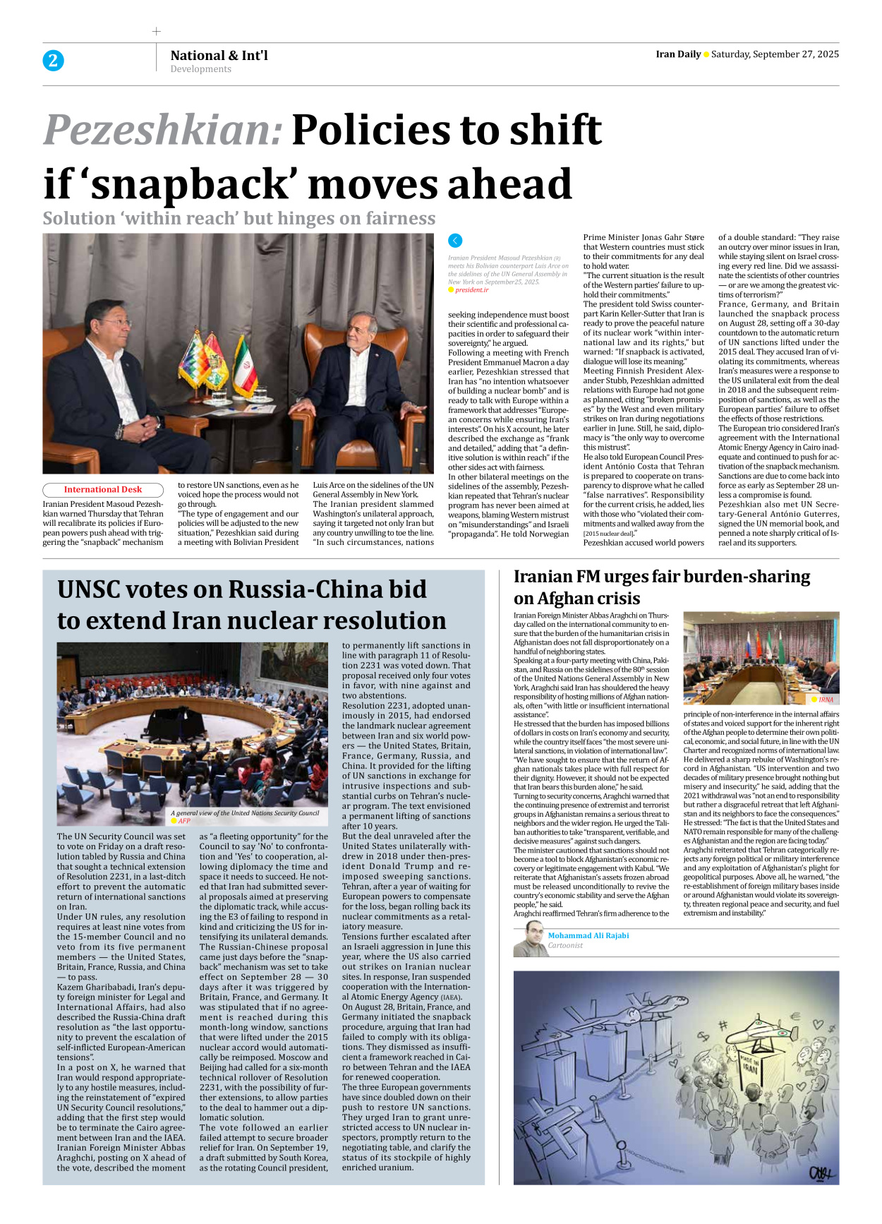 Iran Daily - Number Seven Thousand Nine Hundred and Thirty Six - 27 September 2025 - Page 2
