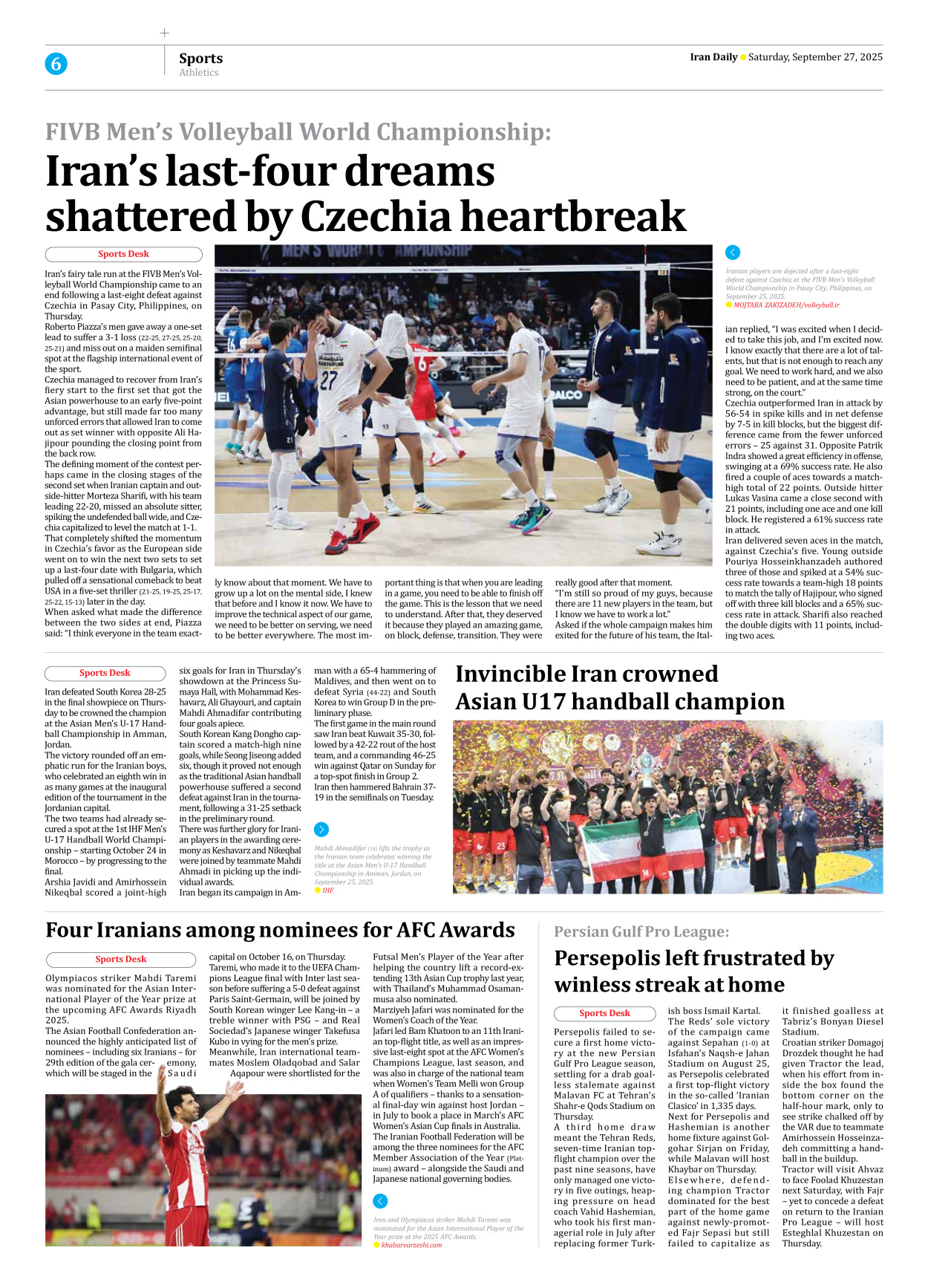 Iran Daily - Number Seven Thousand Nine Hundred and Thirty Six - 27 September 2025 - Page 6