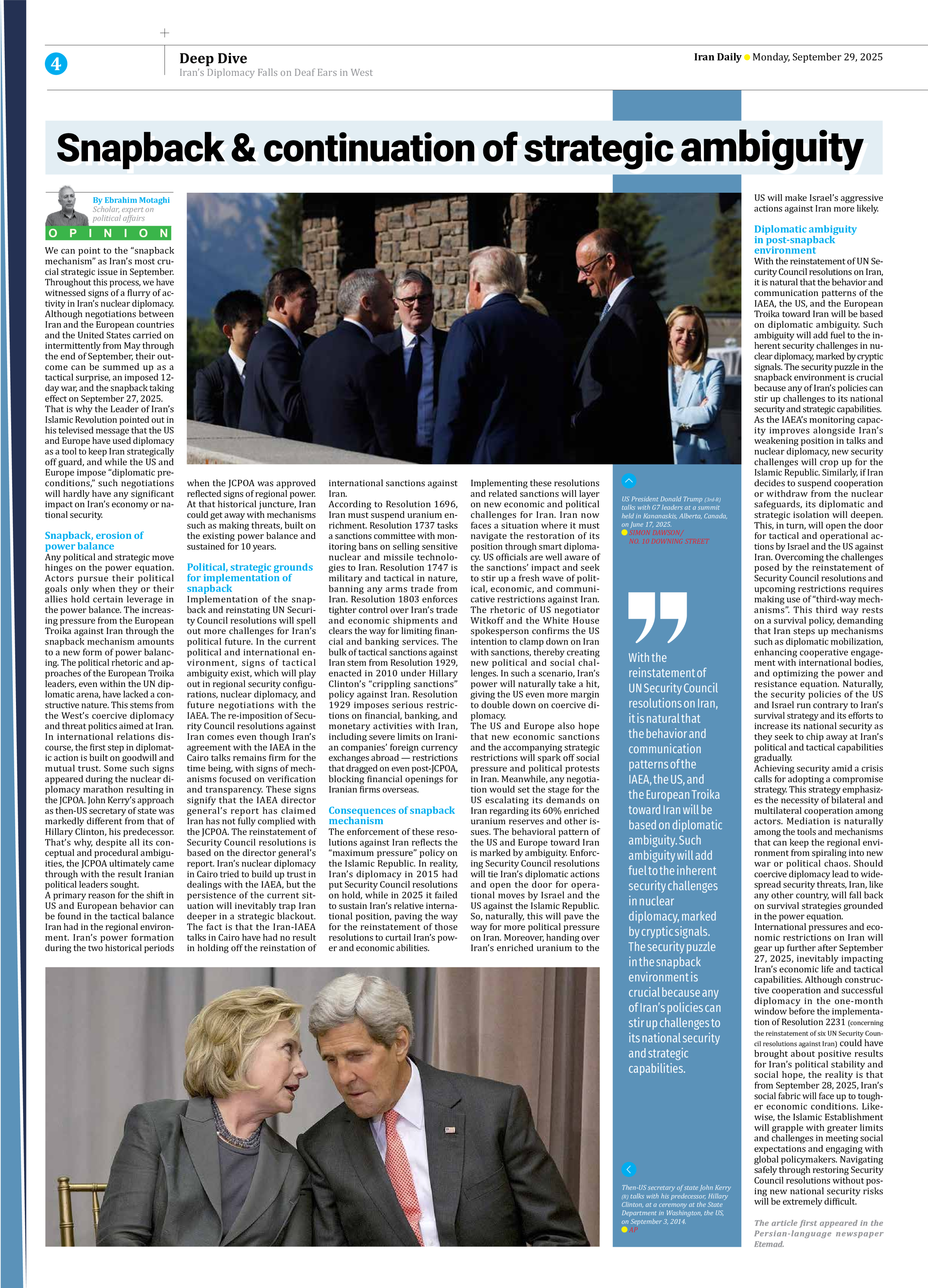 Iran Daily - Number Seven Thousand Nine Hundred and Thirty Eight - 29 September 2025 - Page 4