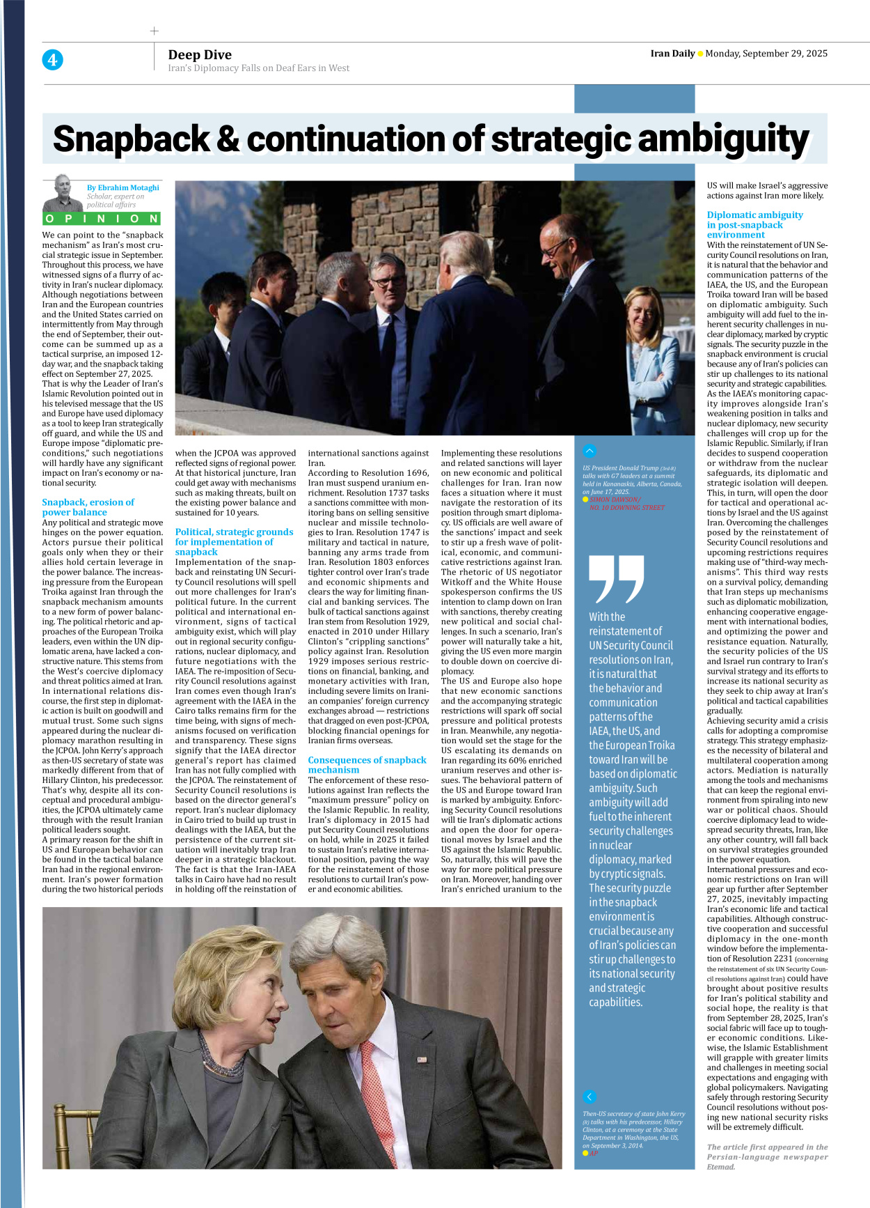 Iran Daily - Number Seven Thousand Nine Hundred and Thirty Eight - 29 September 2025 - Page 4