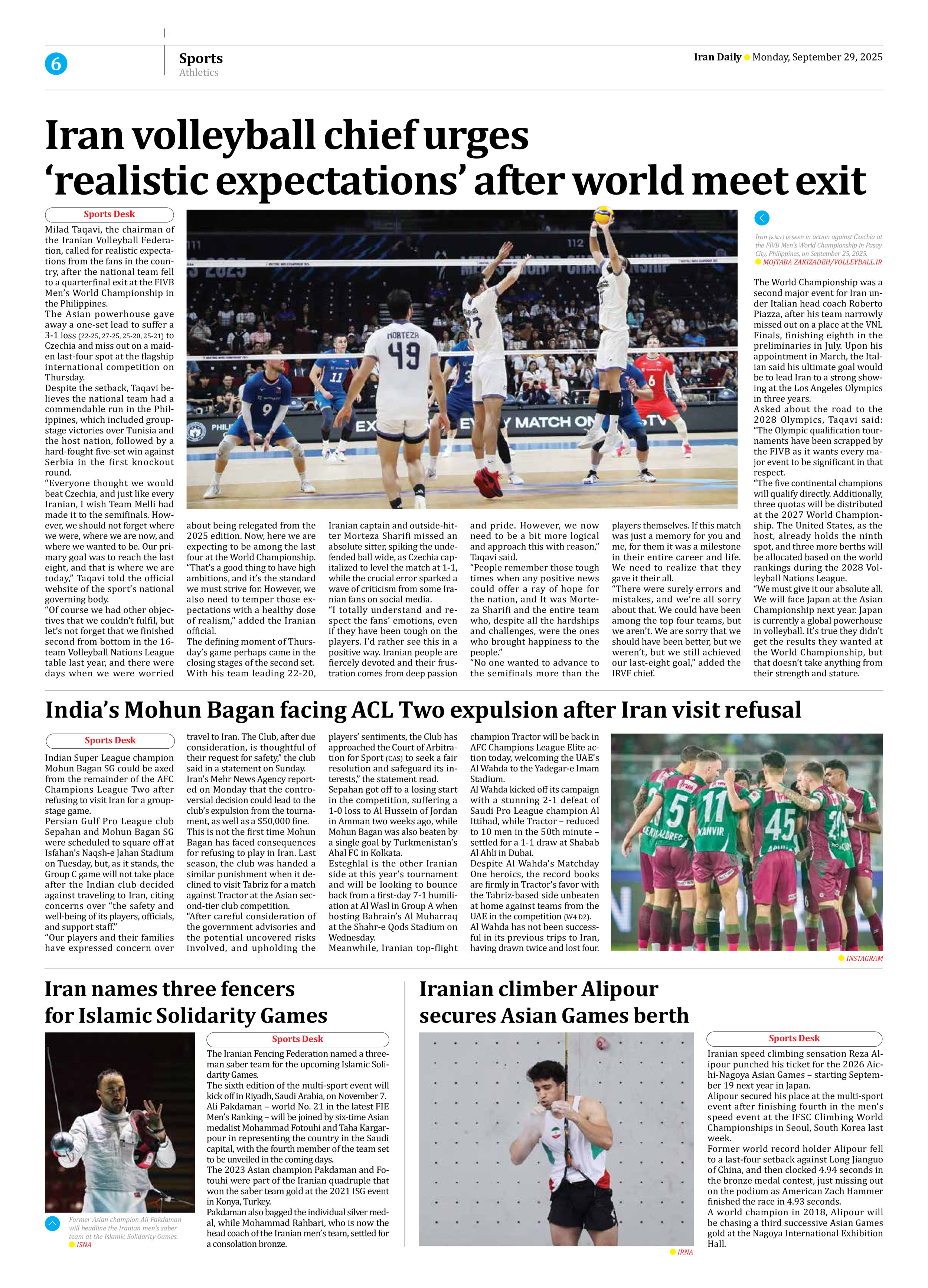 Iran Daily - Number Seven Thousand Nine Hundred and Thirty Eight - 29 September 2025 - Page 6