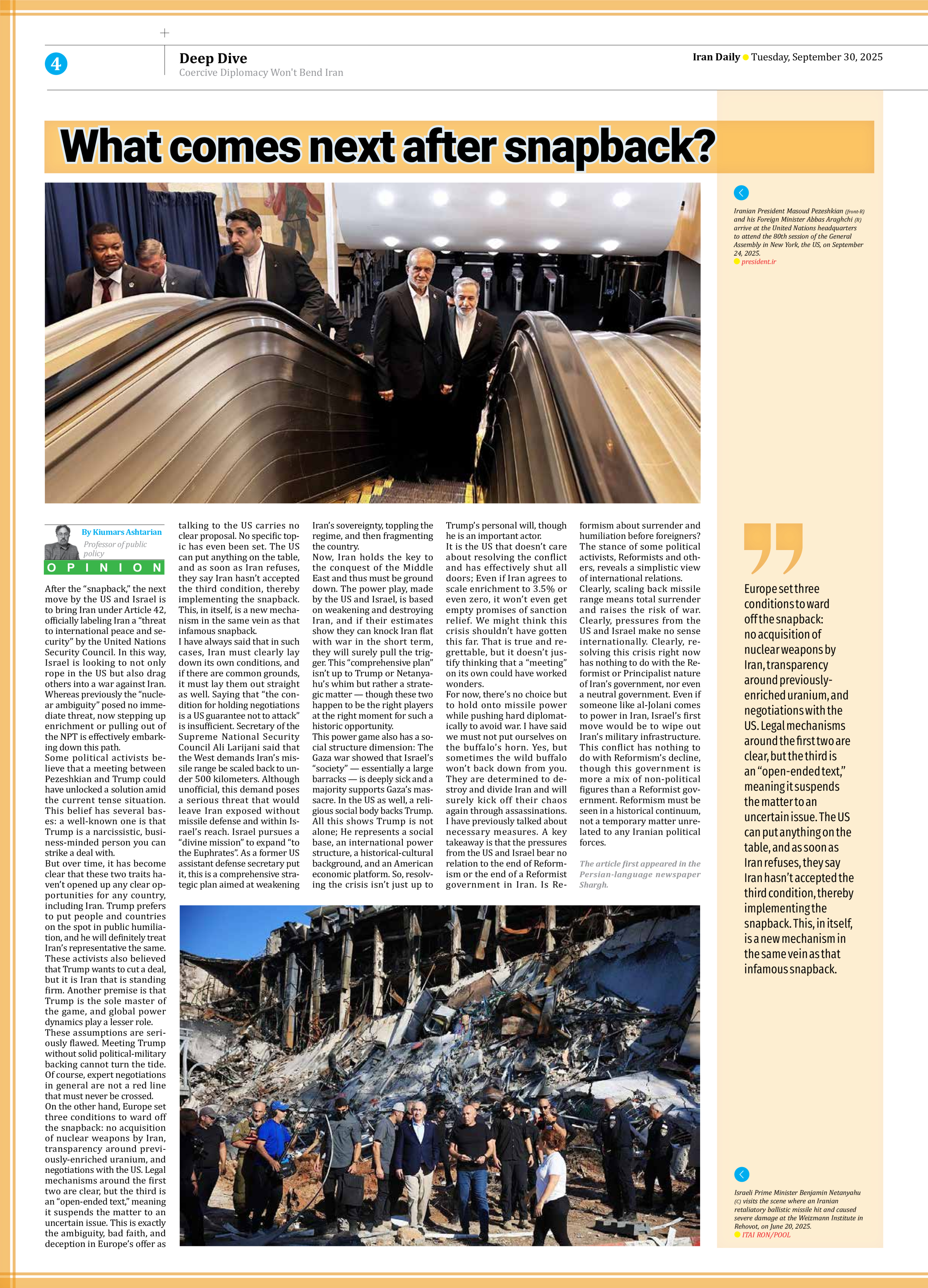 Iran Daily - Number Seven Thousand Nine Hundred and Thirty Nine - 30 September 2025 - Page 4