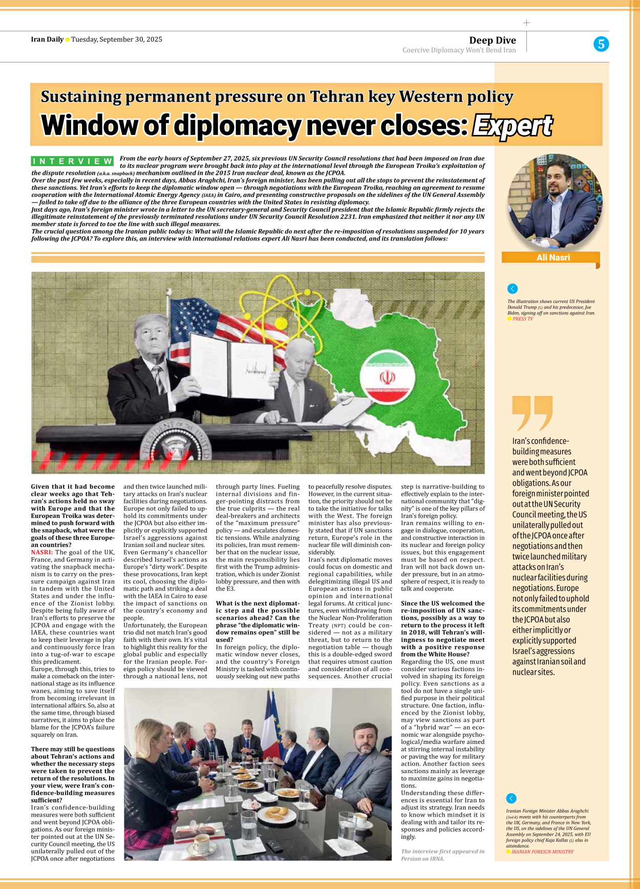 Iran Daily - Number Seven Thousand Nine Hundred and Thirty Nine - 30 September 2025 - Page 5