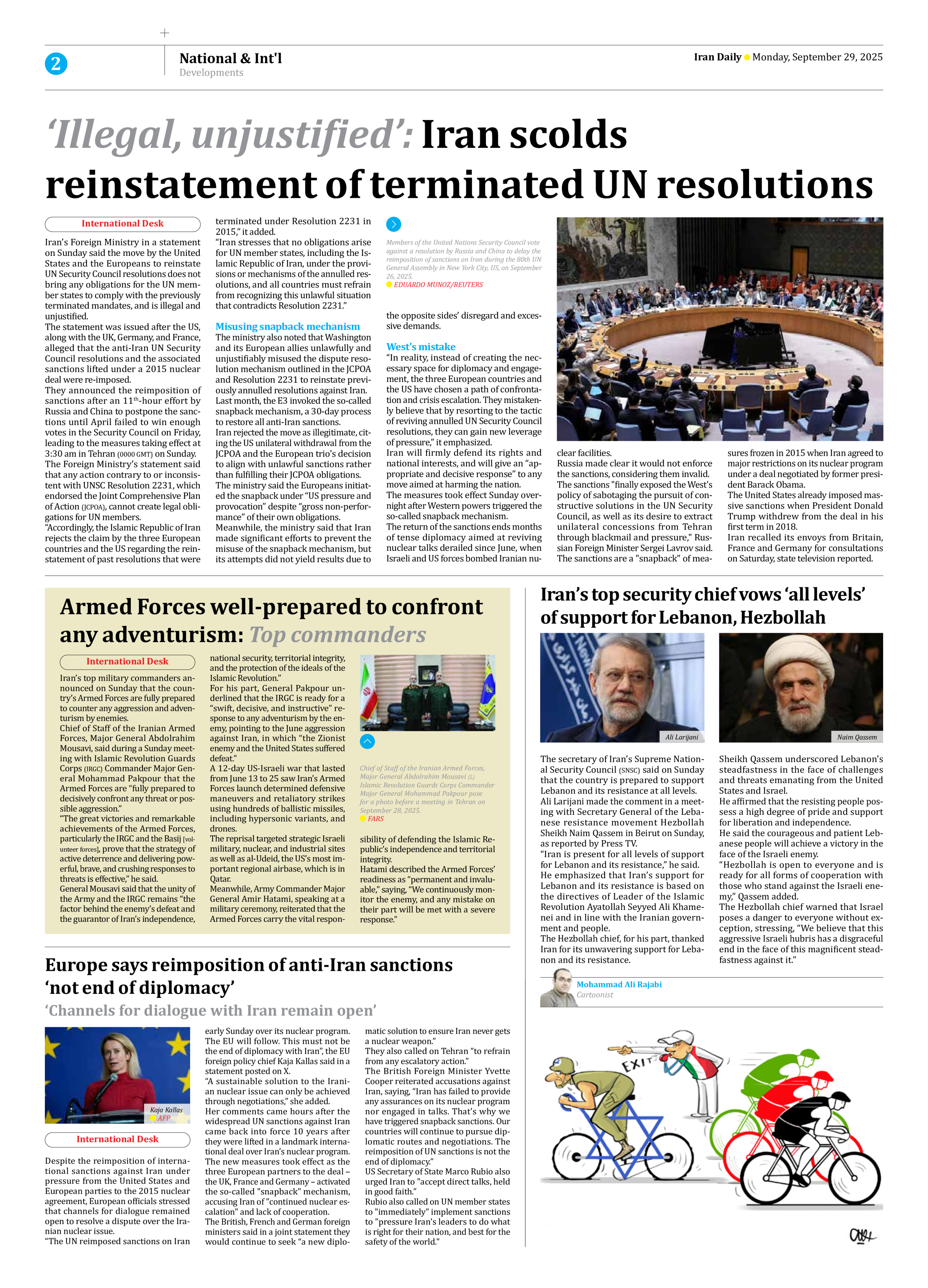 Iran Daily - Number Seven Thousand Nine Hundred and Thirty Eight - 29 September 2025 - Page 2