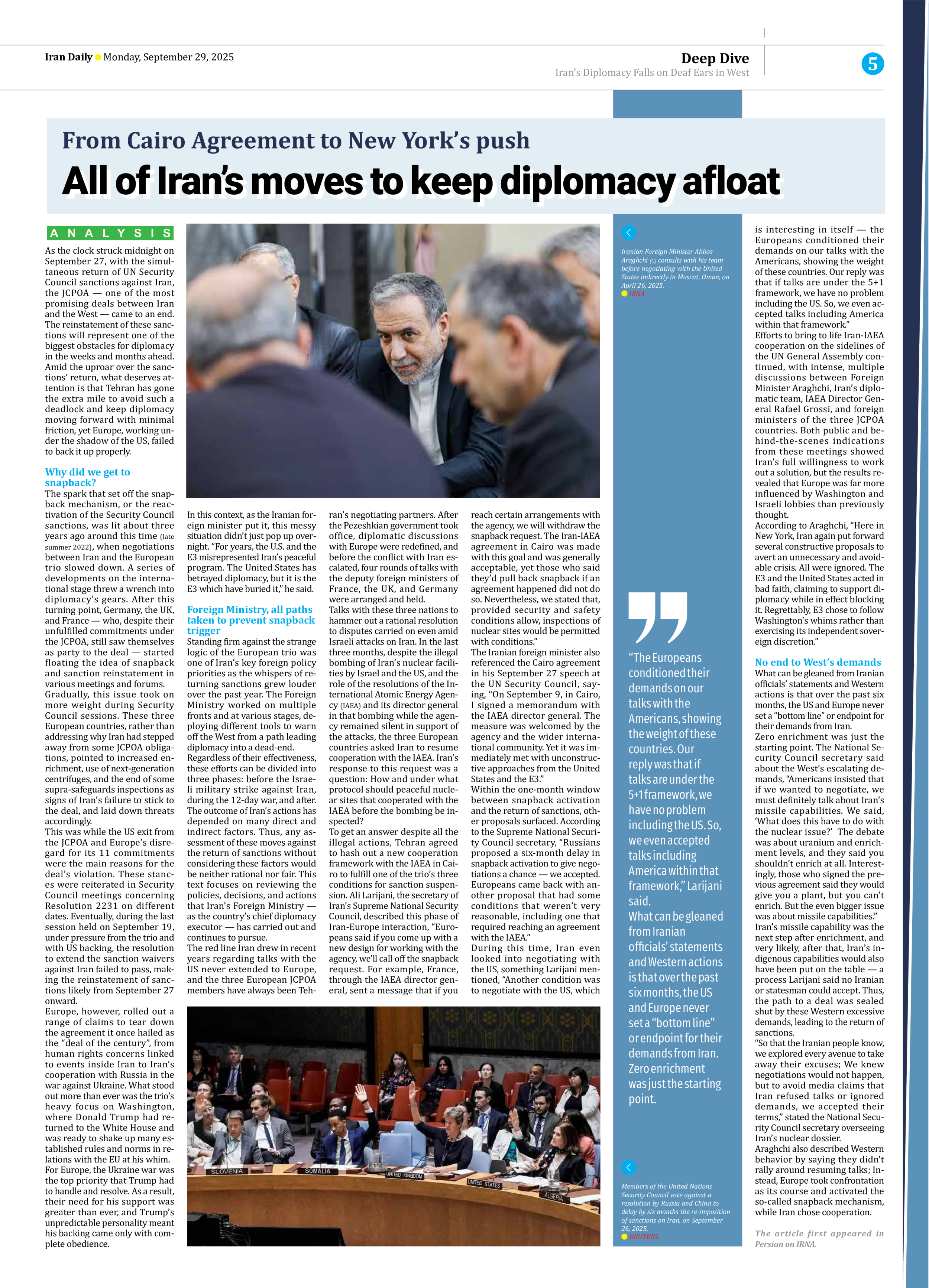 Iran Daily - Number Seven Thousand Nine Hundred and Thirty Eight - 29 September 2025 - Page 5