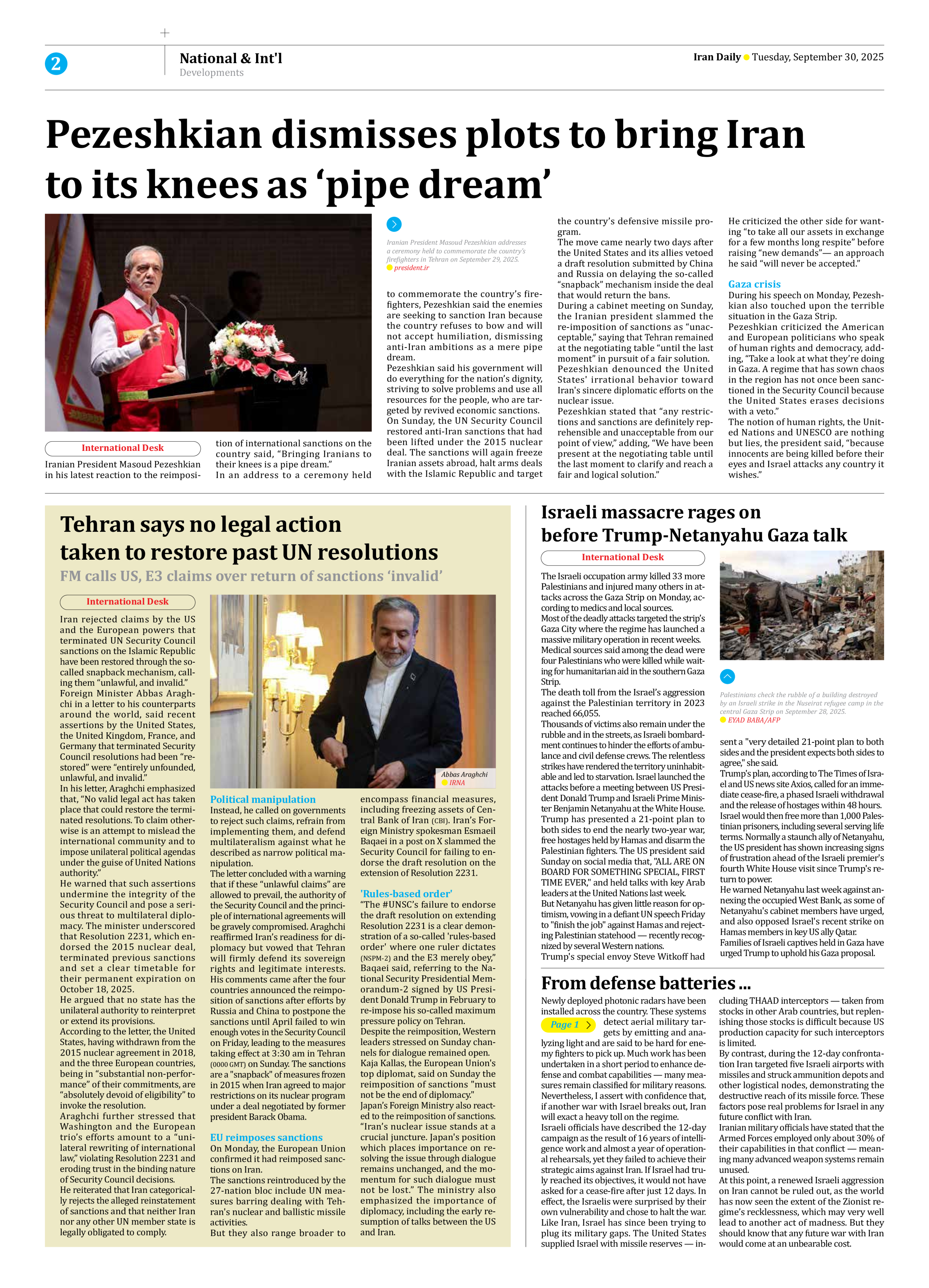 Iran Daily - Number Seven Thousand Nine Hundred and Thirty Nine - 30 September 2025 - Page 2