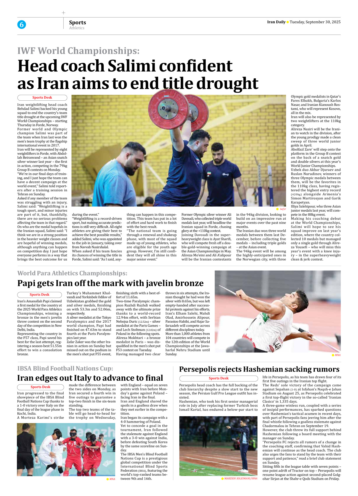Iran Daily - Number Seven Thousand Nine Hundred and Thirty Nine - 30 September 2025 - Page 6