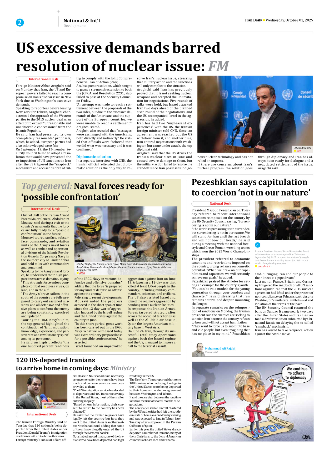 Iran Daily - Number Seven Thousand Nine Hundred and Forty - 01 October 2025 - Page 2