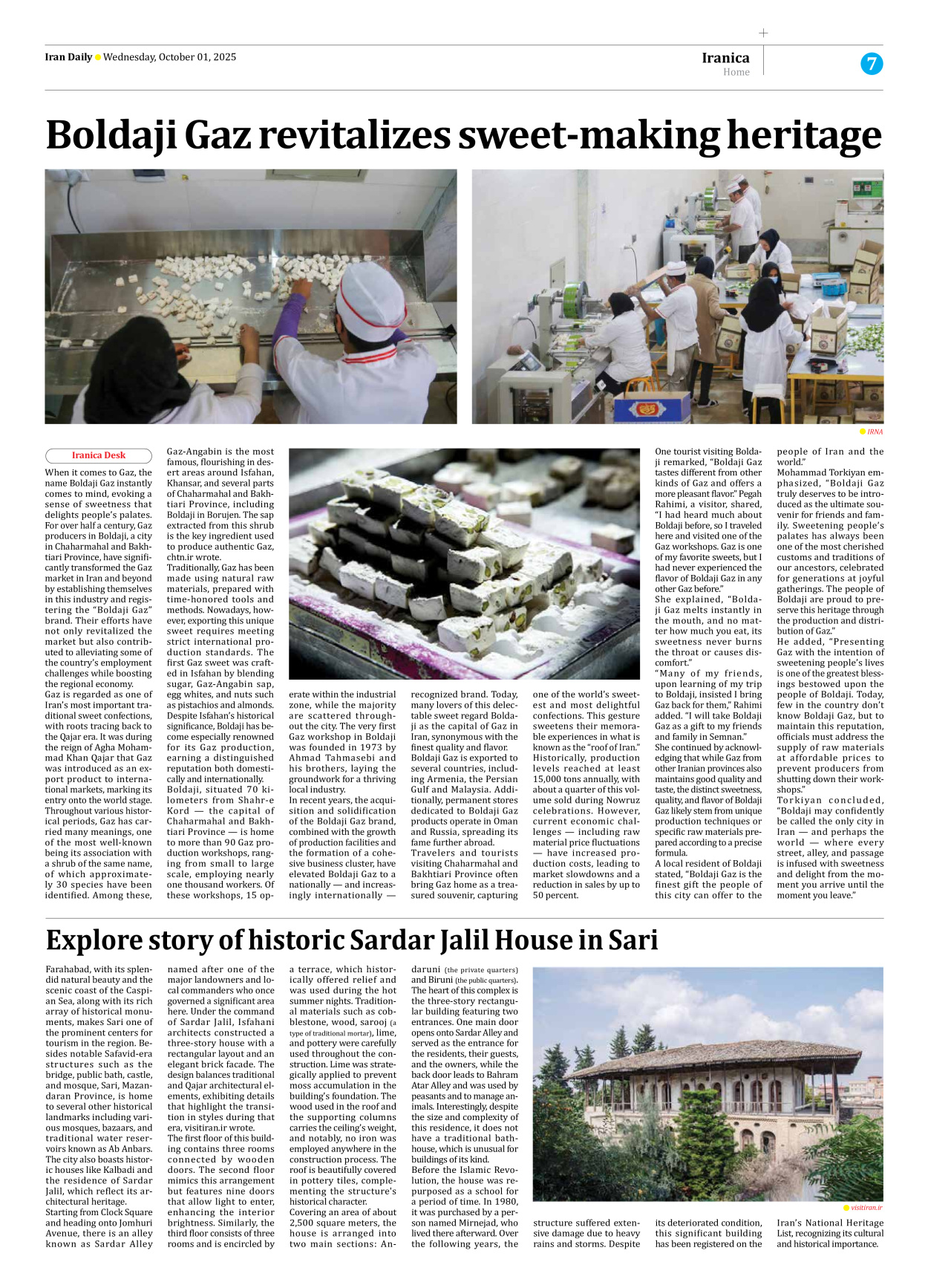 Iran Daily - Number Seven Thousand Nine Hundred and Forty - 01 October 2025 - Page 7