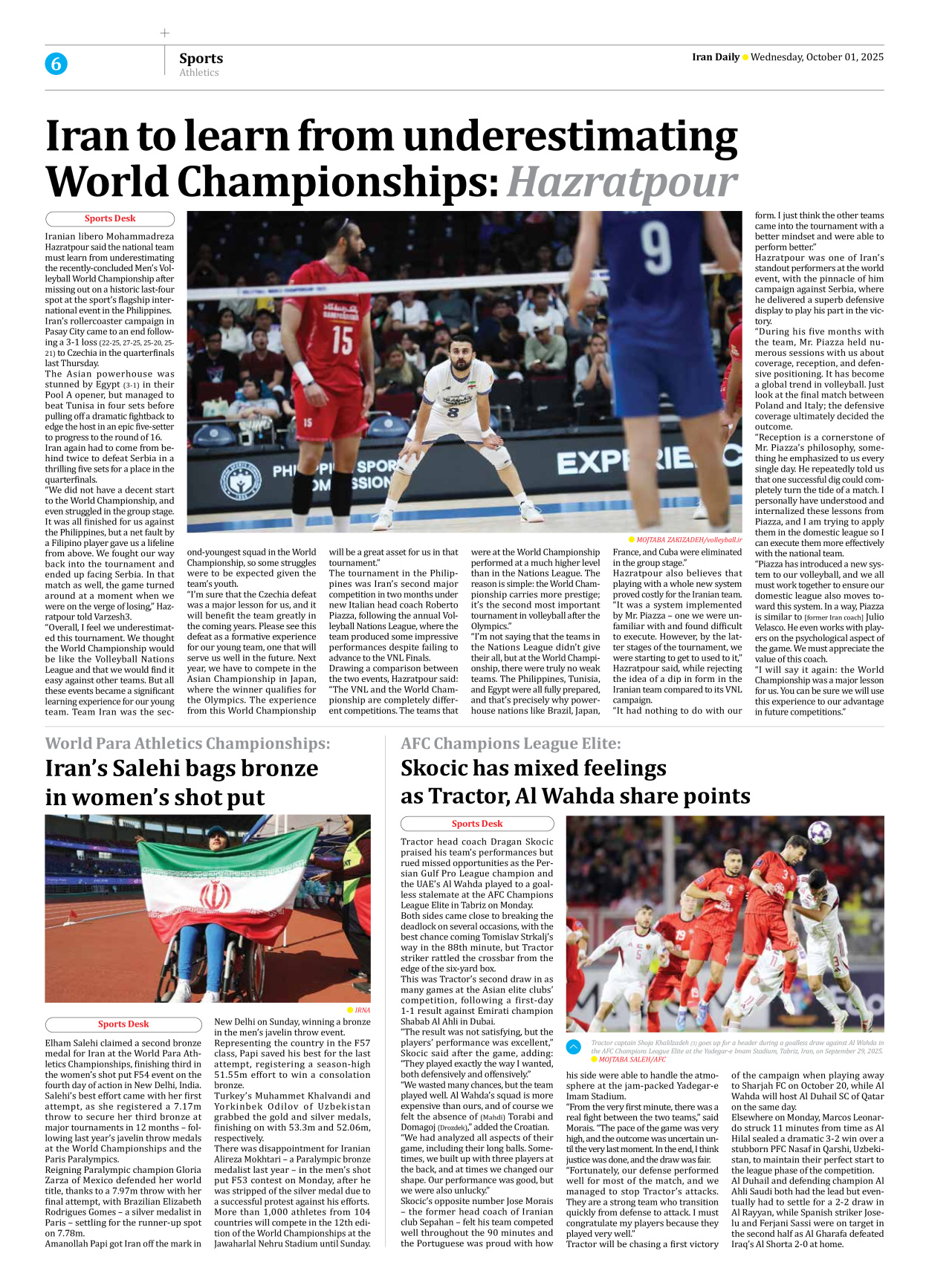 Iran Daily - Number Seven Thousand Nine Hundred and Forty - 01 October 2025 - Page 6