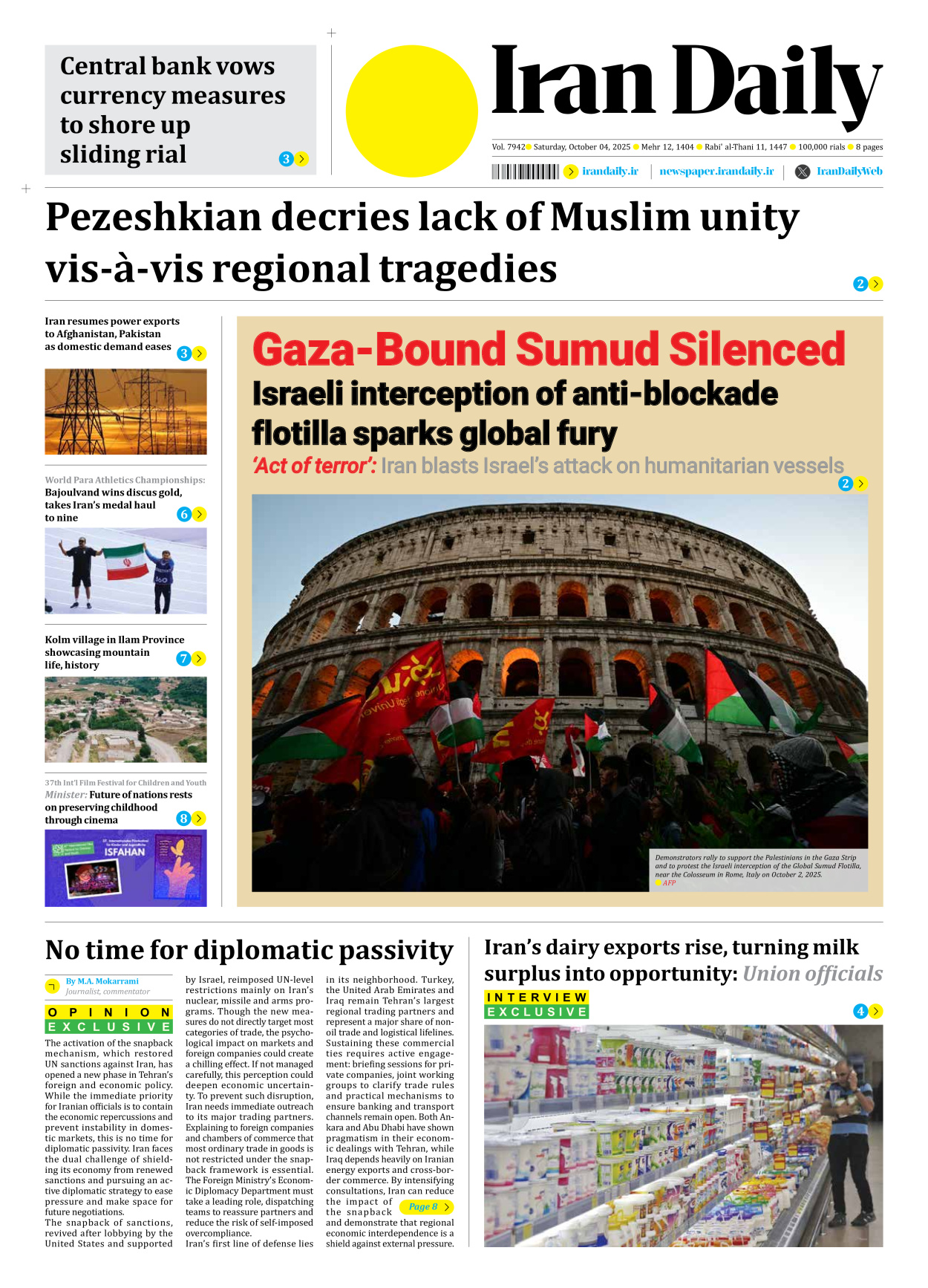 Iran Daily - Number Seven Thousand Nine Hundred and Forty Two - 04 October 2025