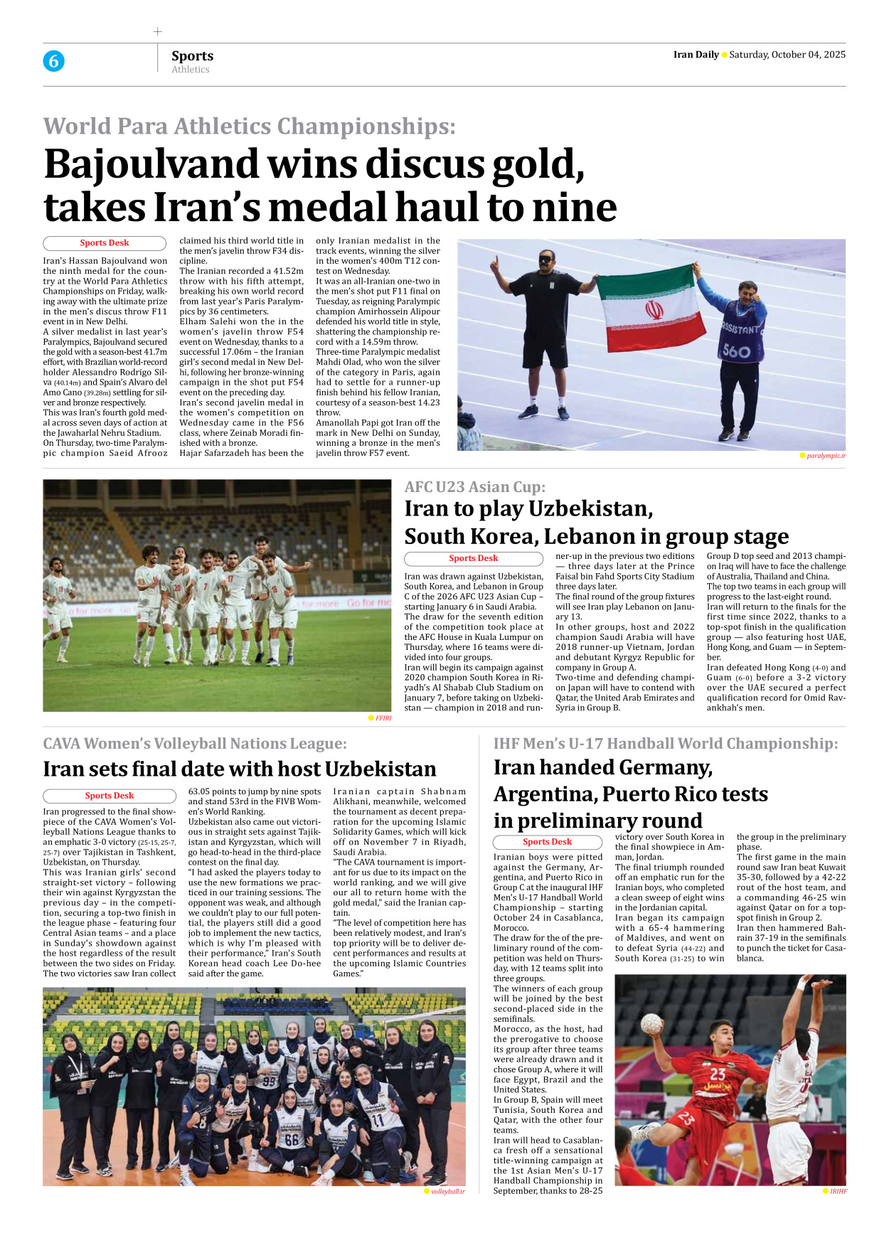 Iran Daily - Number Seven Thousand Nine Hundred and Forty Two - 04 October 2025 - Page 6