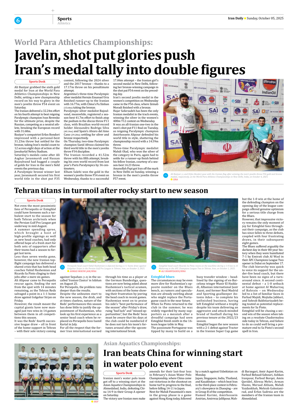 Iran Daily - Number Seven Thousand Nine Hundred and Forty Three - 05 October 2025 - Page 6