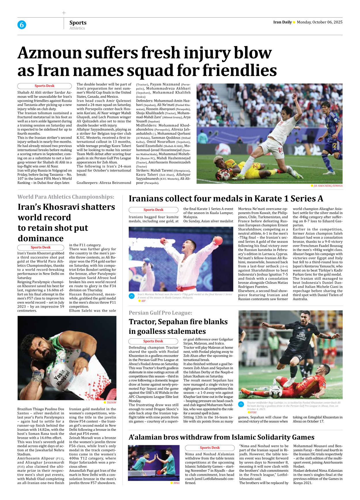 Iran Daily - Number Seven Thousand Nine Hundred and Forty Four - 06 October 2025 - Page 6