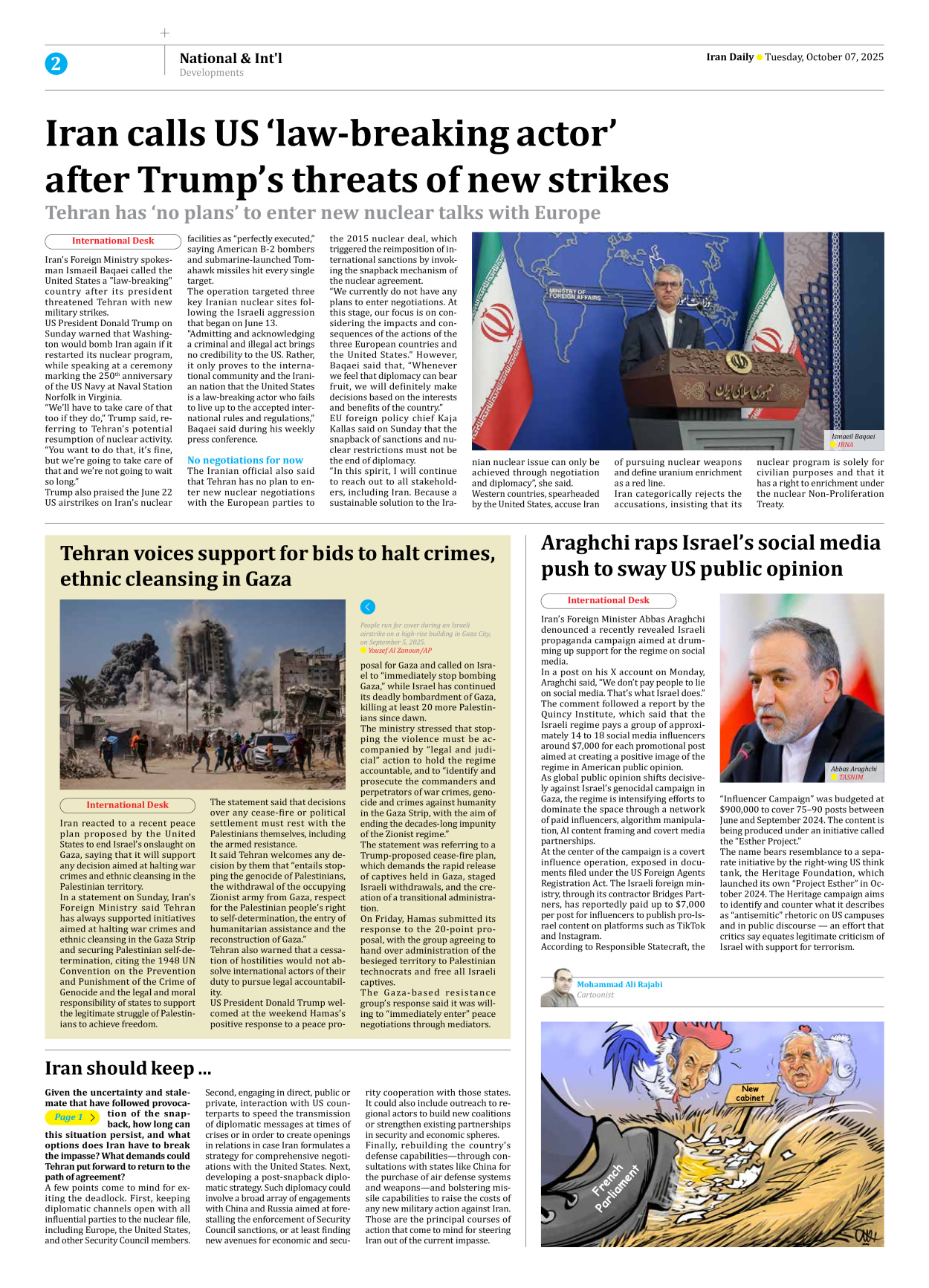 Iran Daily - Number Seven Thousand Nine Hundred and Forty Five - 07 October 2025 - Page 2